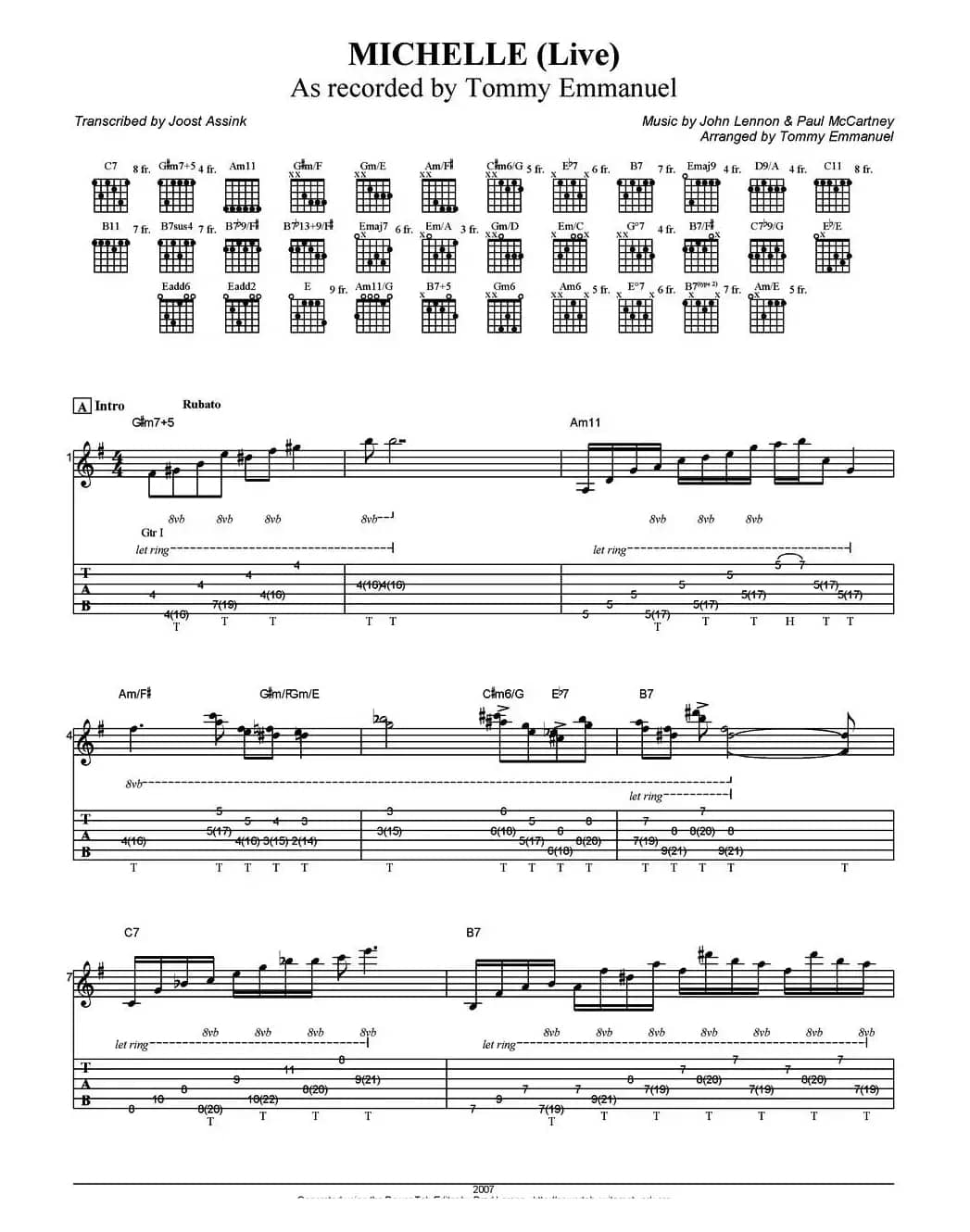 tommy emmanuel：michelle （live）（指弹吉他）