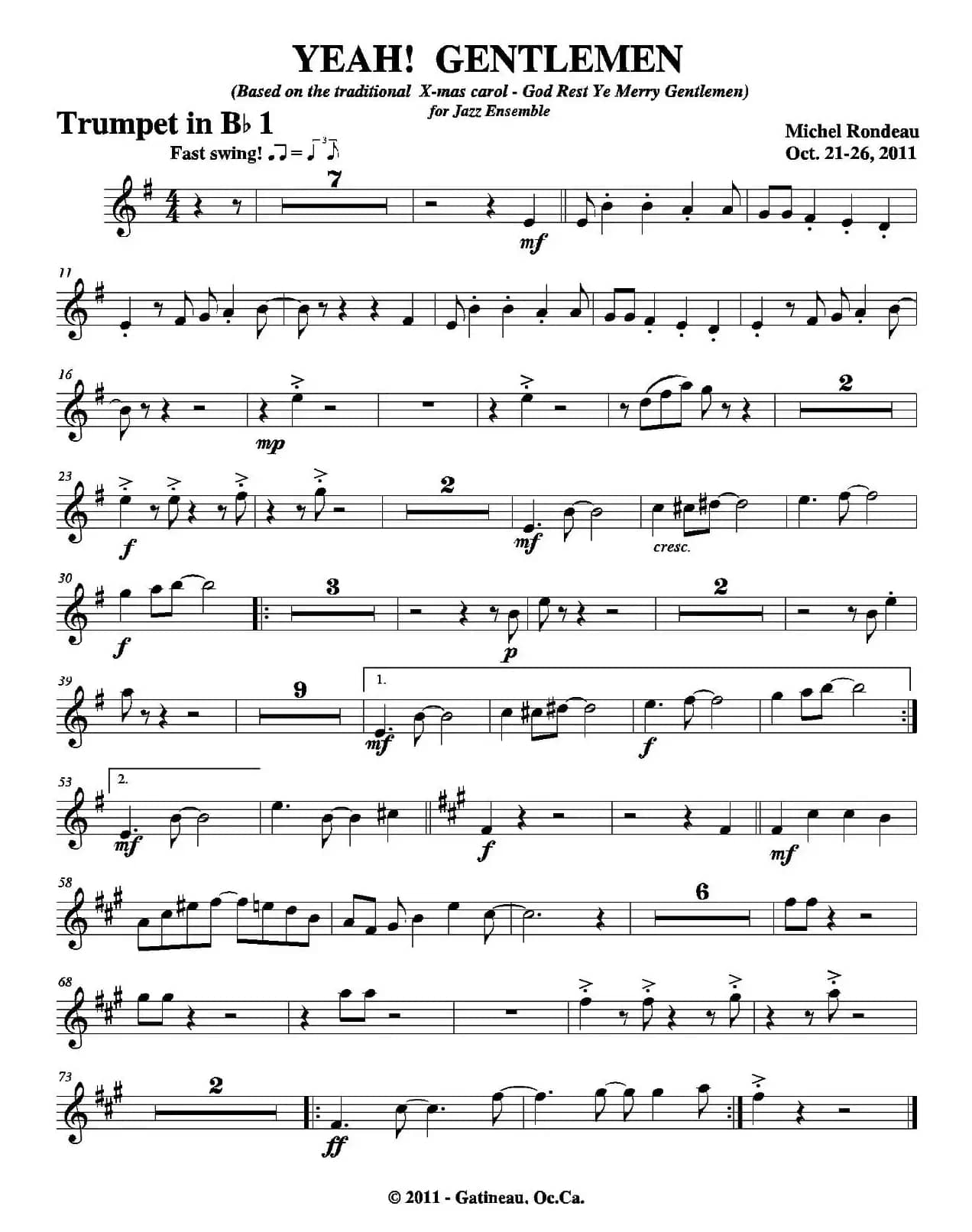 YEAH! GENTLEMEN（第一降B小号分谱）