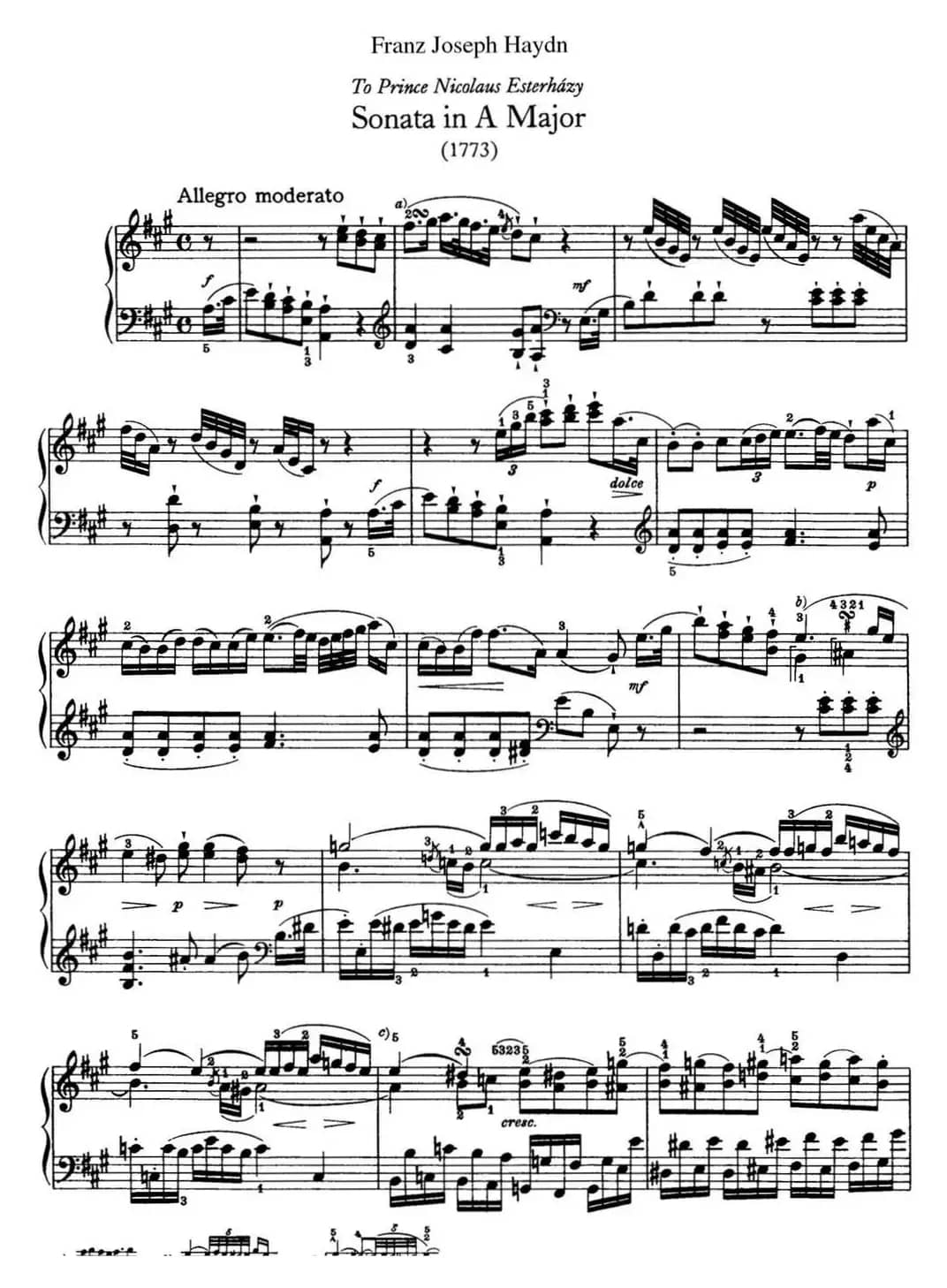 海顿 钢琴奏鸣曲 Hob XVI 26 in A major