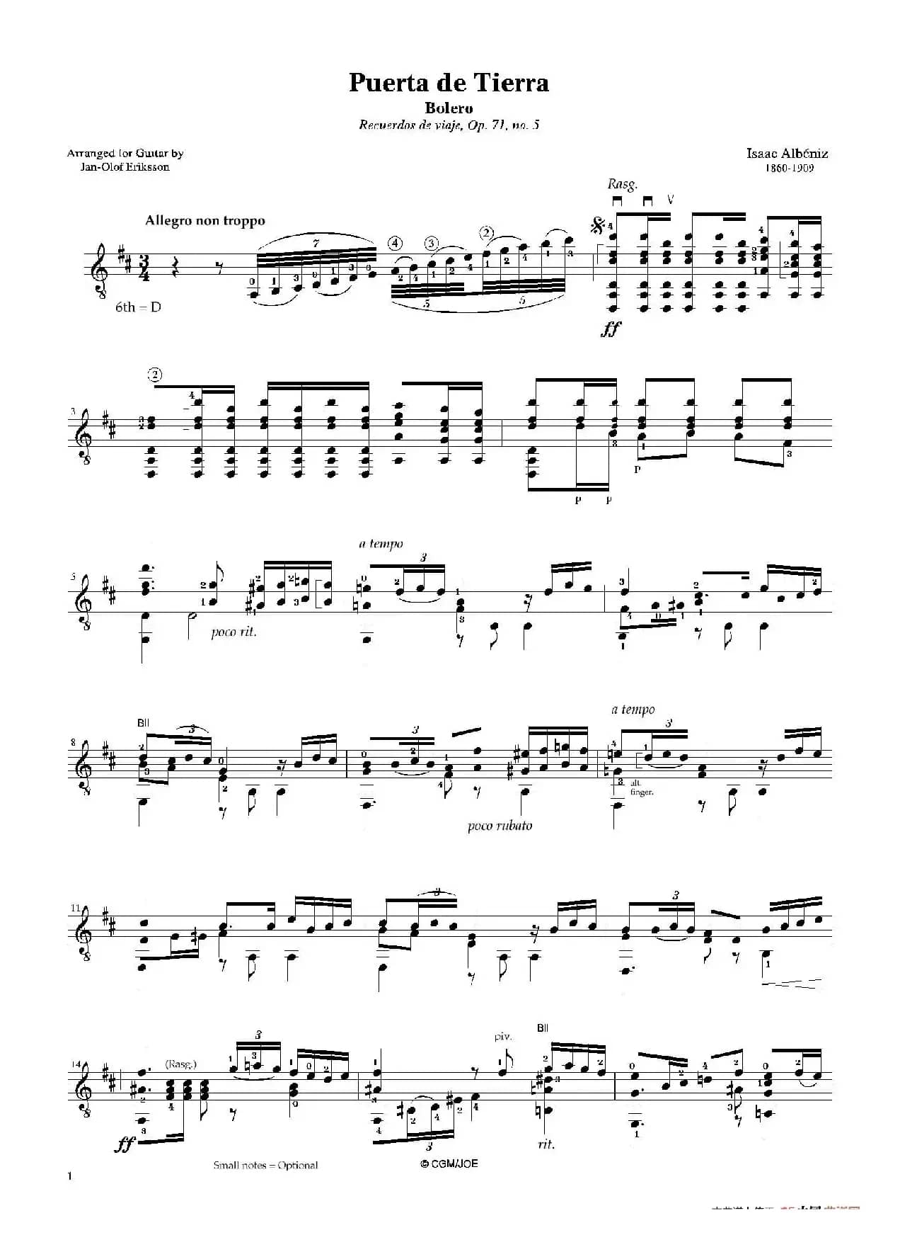  Albeniz Puerta de Tierra（古典吉他）