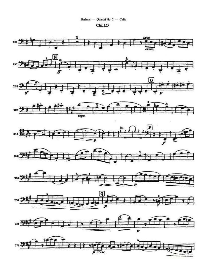 勃拉姆斯《Quartet No.2》Op.51（大提琴谱）