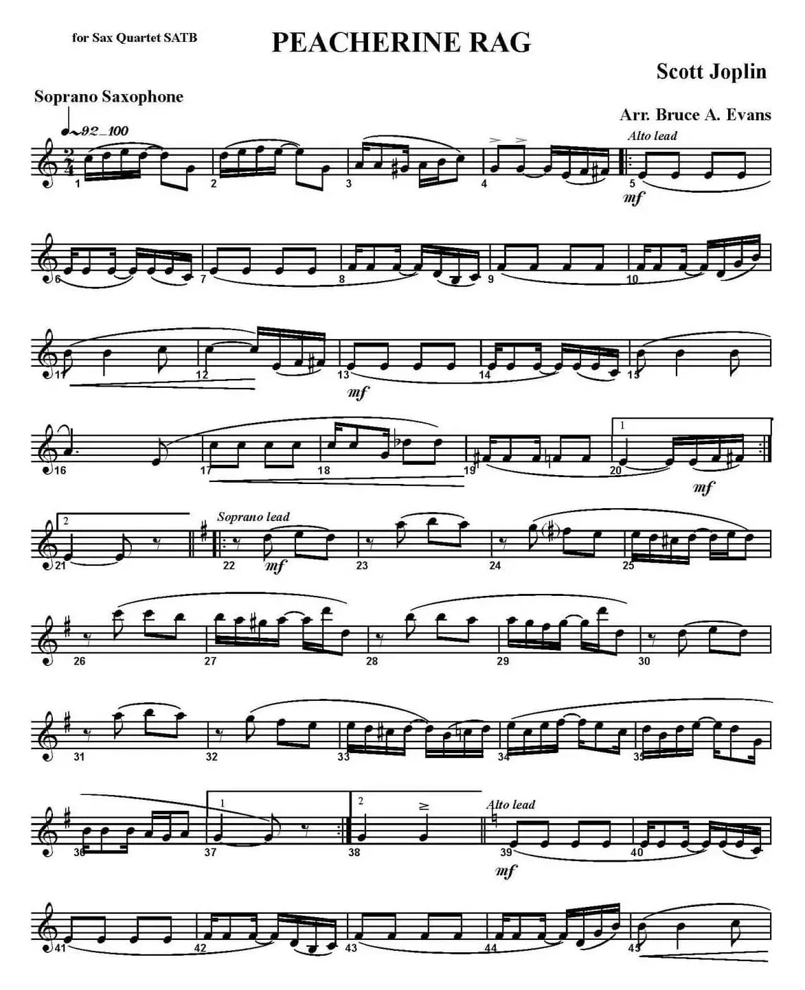 PEACHERINE RAG（四重奏·高音萨克斯分谱）