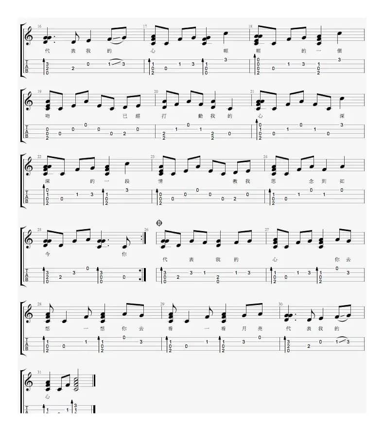 月亮代表我的心（尤克里里弹唱谱）