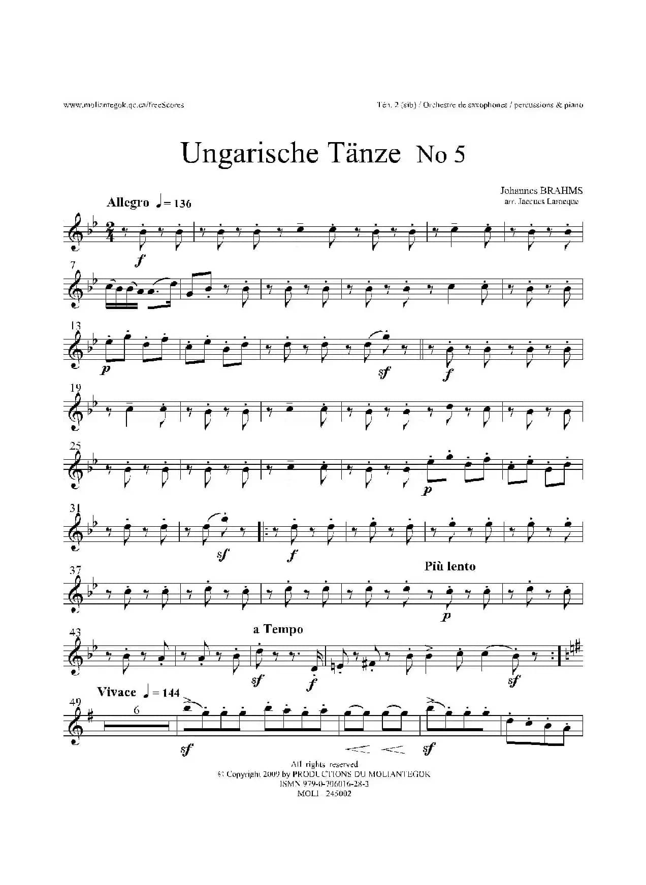 Ungarische Tnze No 5（十五重奏​Ten.1-2-3​分谱）