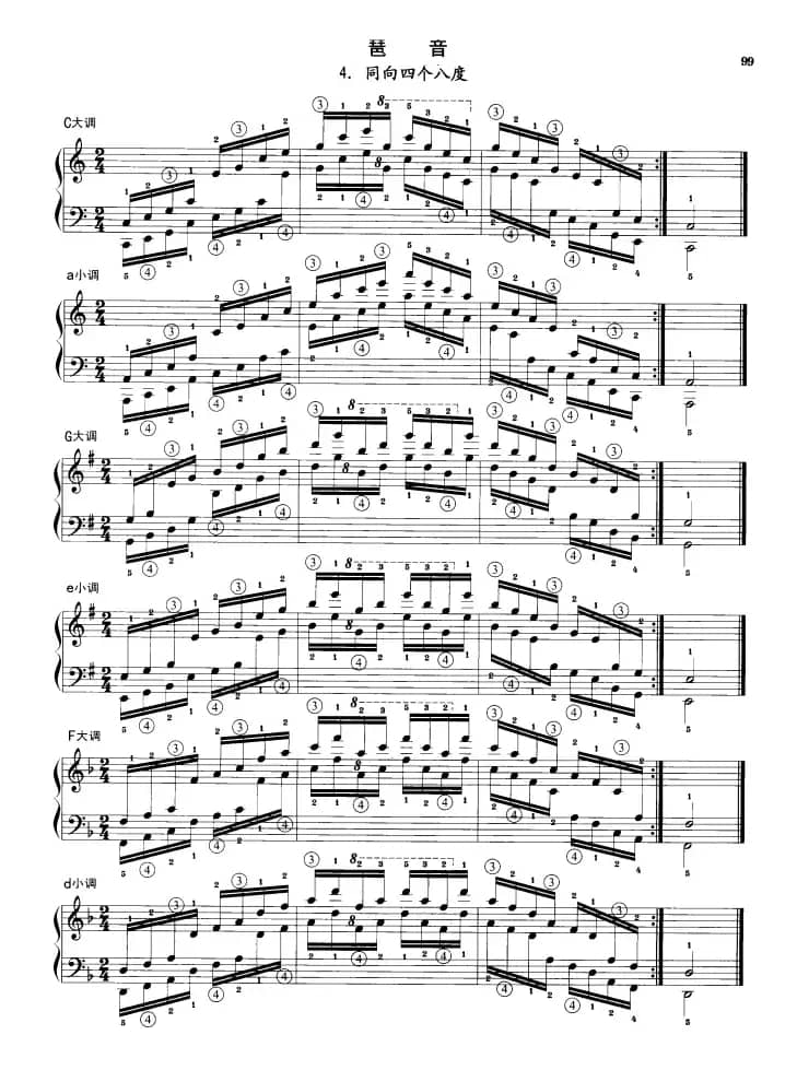 钢琴琶音练习：同向四个八度