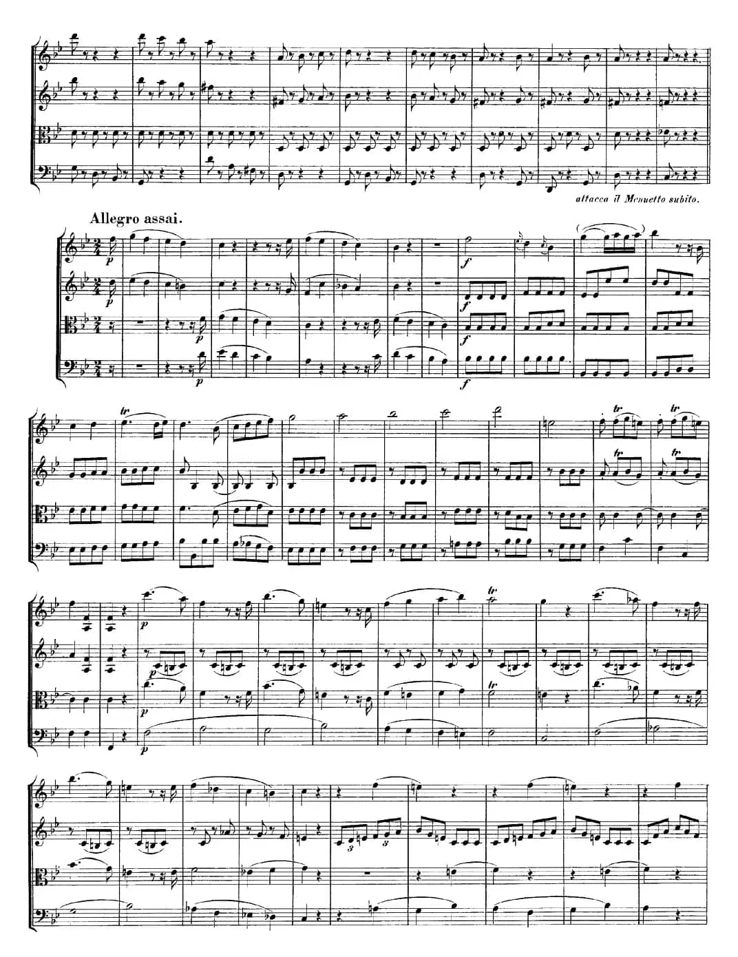 Mozart《Quartet No.12 in Bb Major,K.172》（总谱）