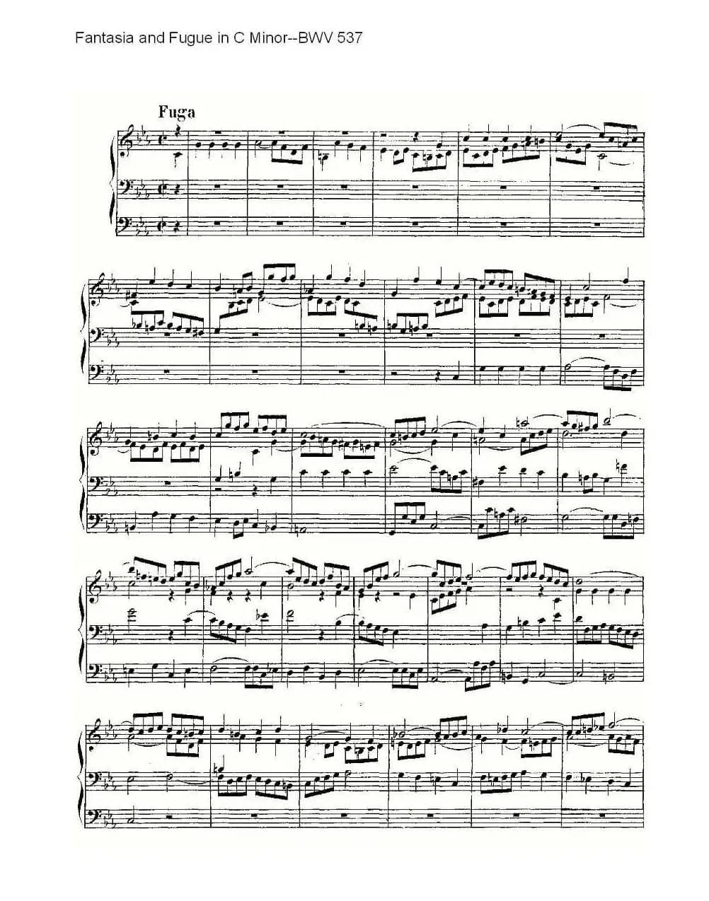 Fantasia and Fugue in C Minor--BWV 537 （管风琴谱）