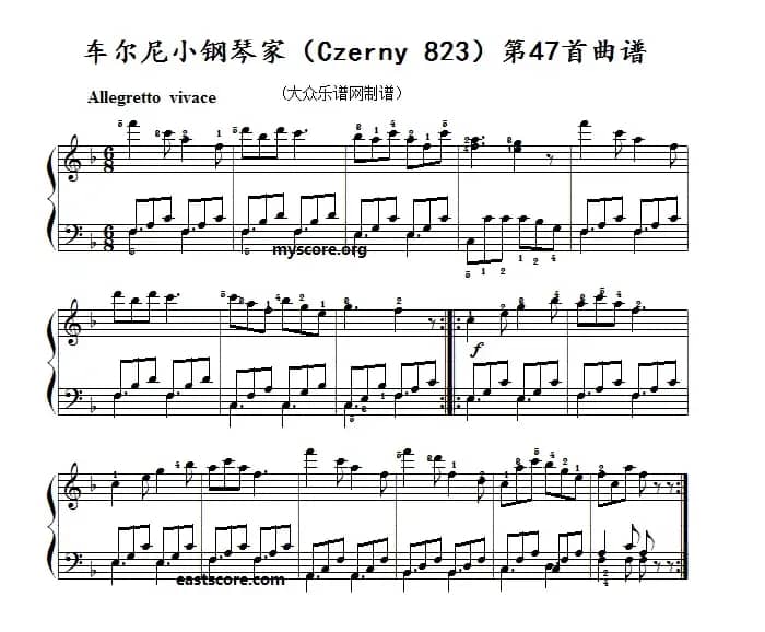 车尔尼《小钢琴家》（Czerny 823）第47首（曲谱及练习提示）