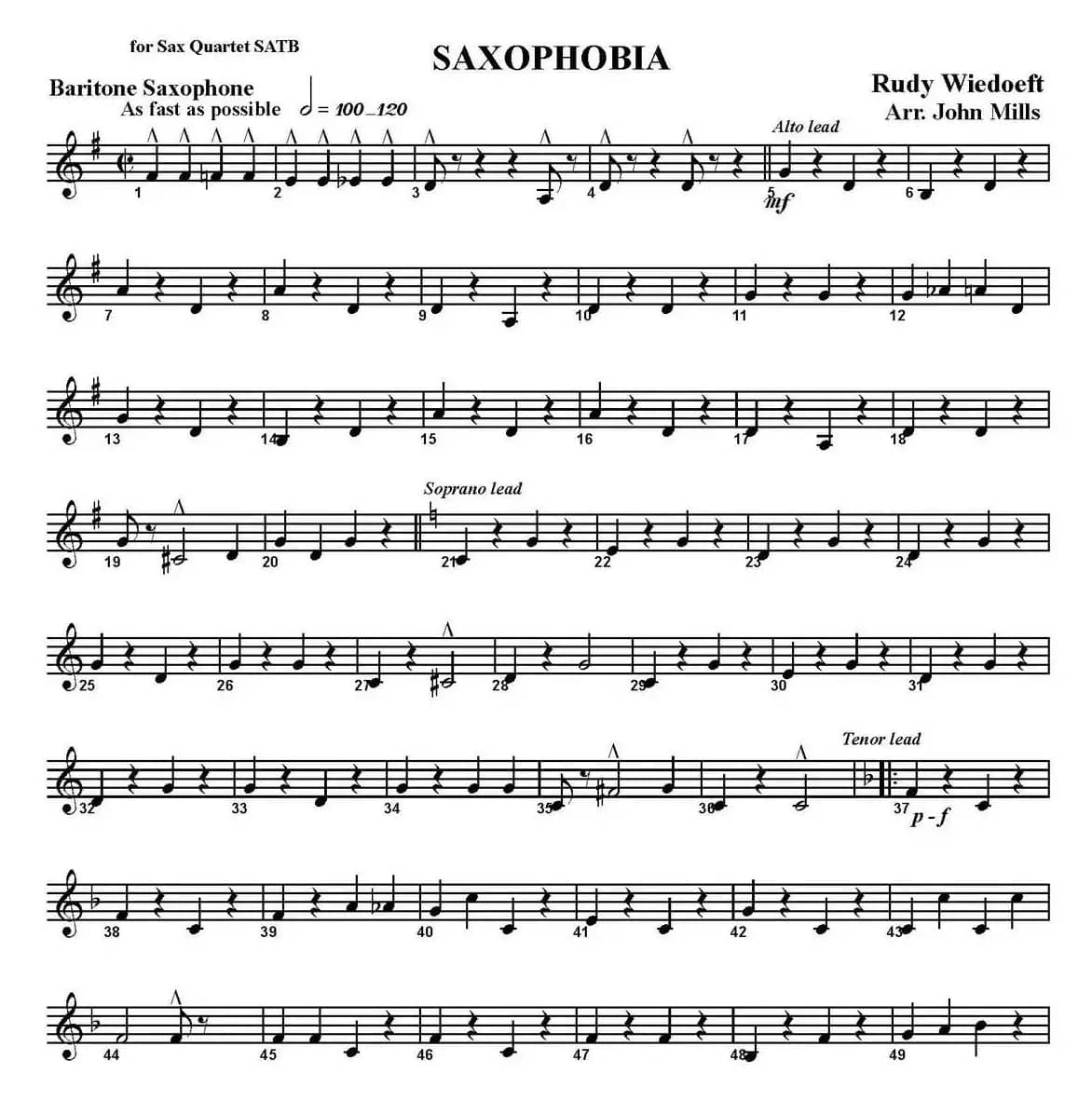 SAXOPHOBIA（四重奏·上低音萨克斯分谱）
