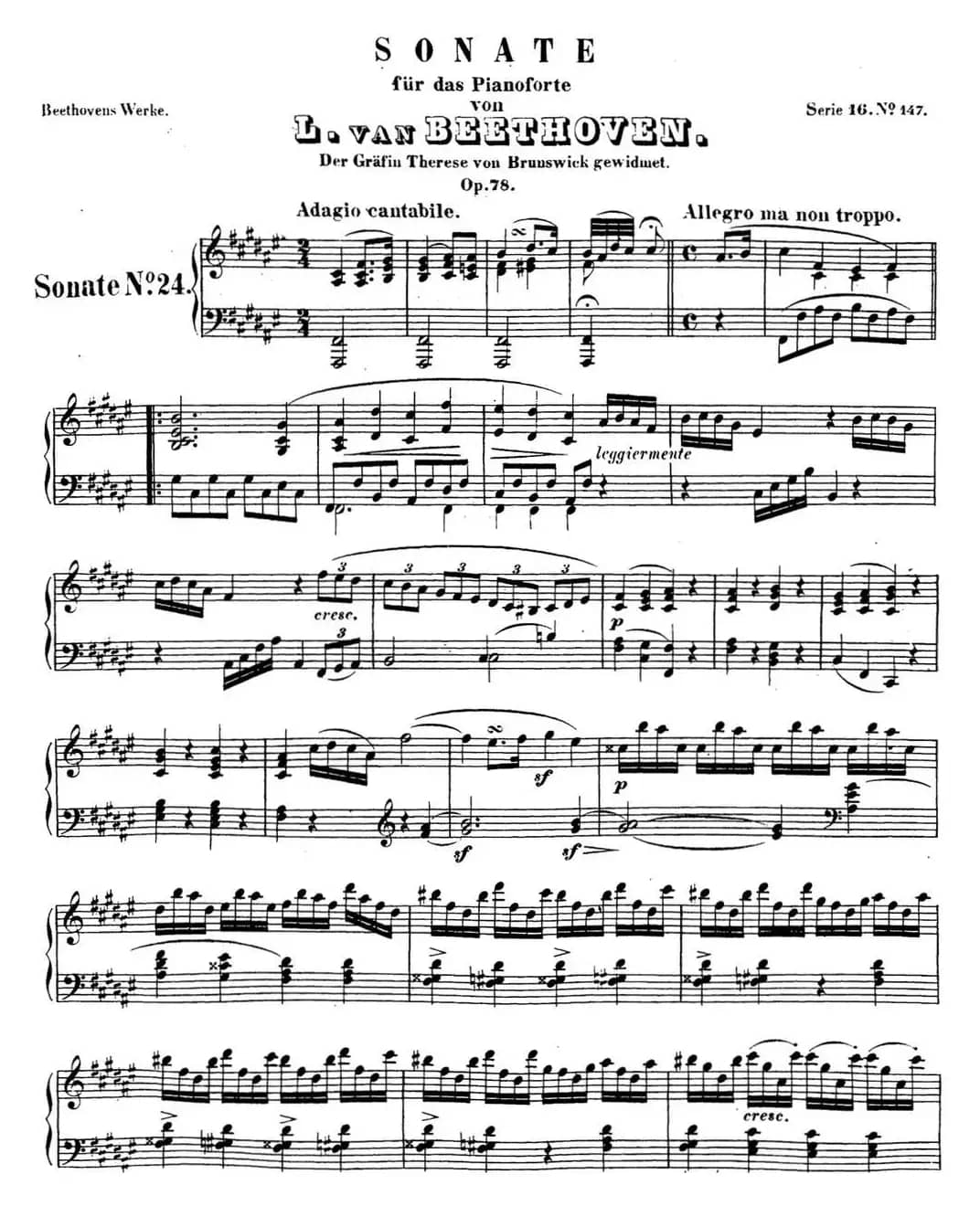 贝多芬钢琴奏鸣曲24 泰丽莎 升F大调 Op.78 F-sharp major