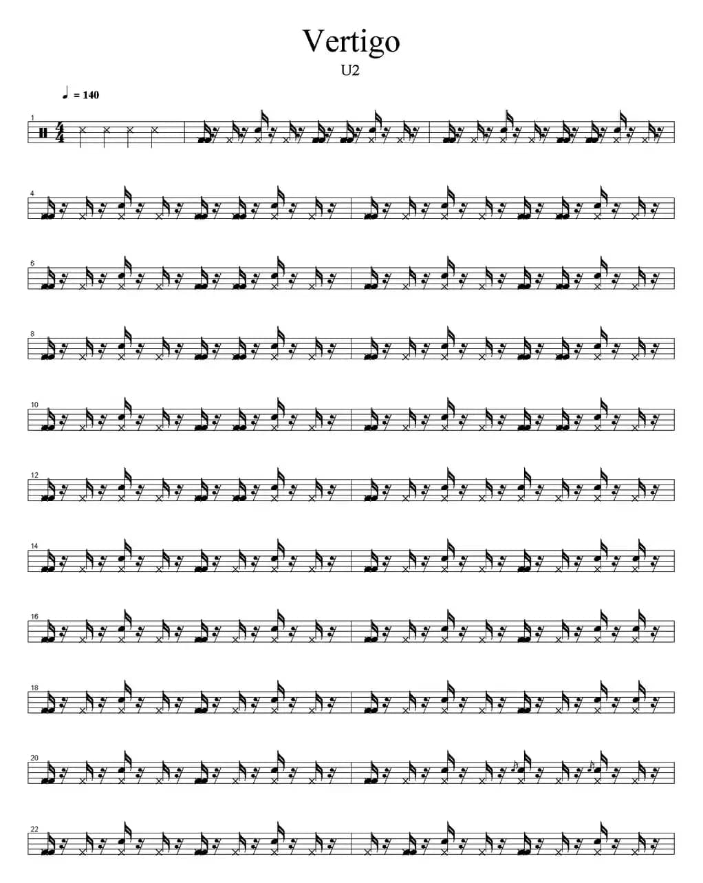 爵士鼓谱：U2 - Vertigo