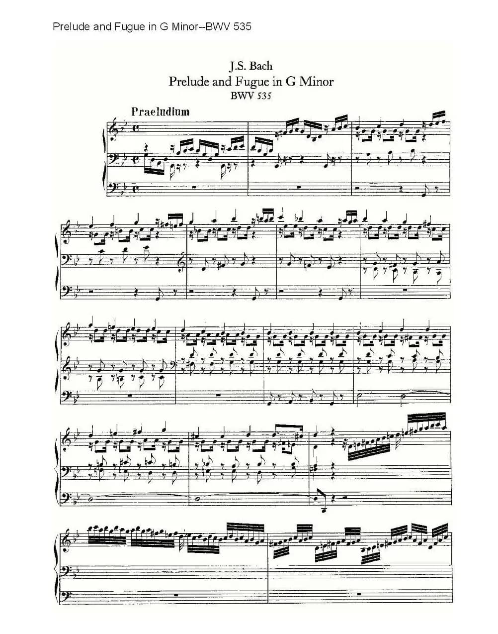 Prelude and Fugue in G Minor--BWV 535 （管风琴谱）