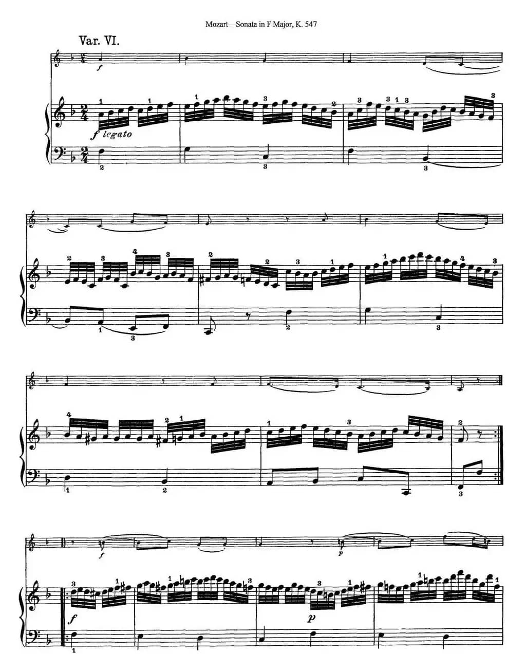 Violin Sonata in F Major K.547（小提琴+钢琴伴奏）