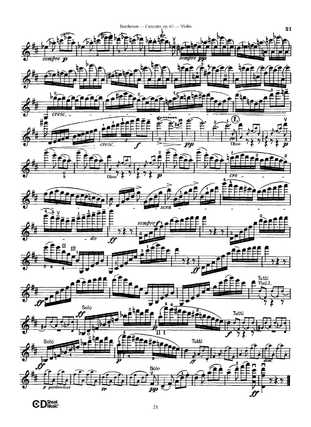 D大调小提琴协奏曲 Op.61（小提琴与钢琴版）