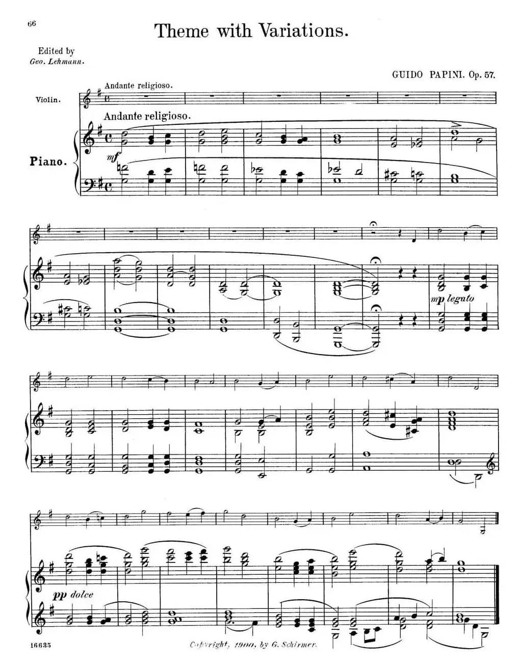 25首小提琴曲合集：Theme with Variations.（GUIDO PAPINI. Op.57）（小提琴+钢琴伴奏）