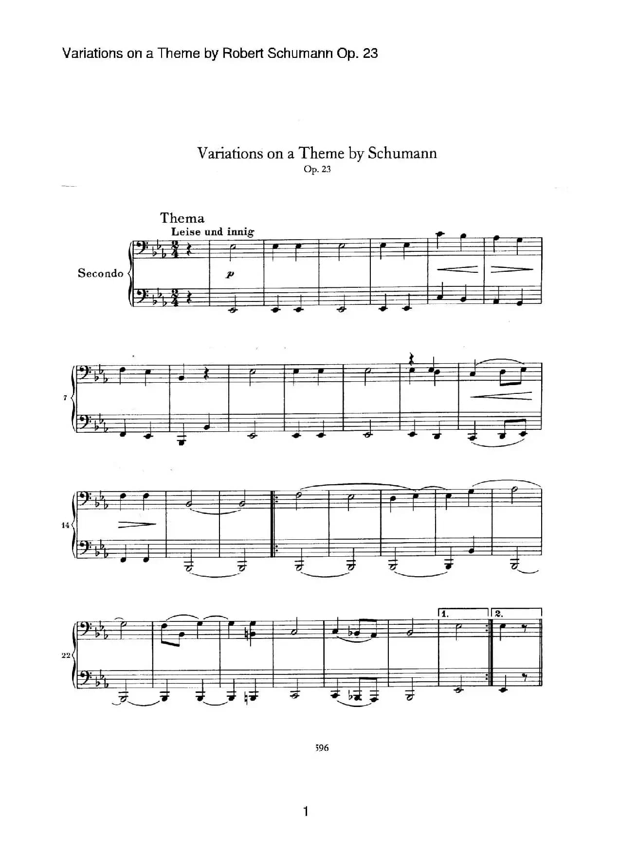 ​Variations on a Theme by Robert Schumann Op.23（舒曼主题变奏曲）（四手联弹）