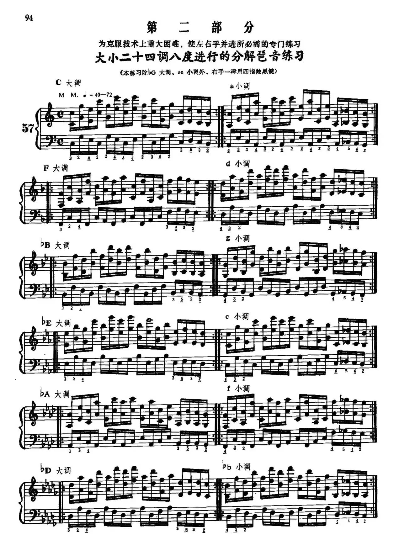 手风琴手指练习 第二部分(大小二十四调平行八度的分解琶音练习)