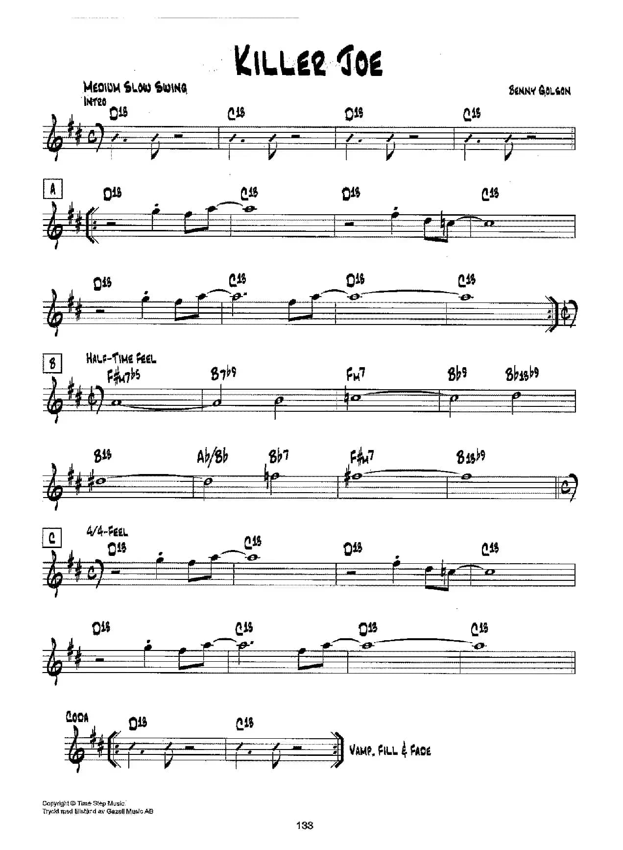 降B爵士乐谱：KILLER JOE