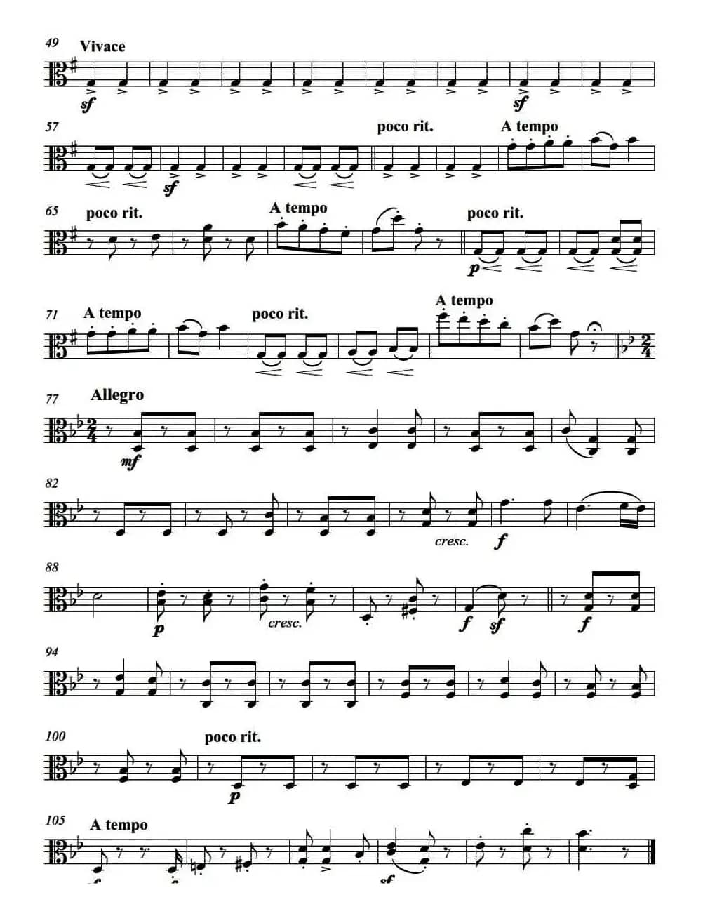 匈牙利舞曲（弦乐四重奏中提琴分谱）