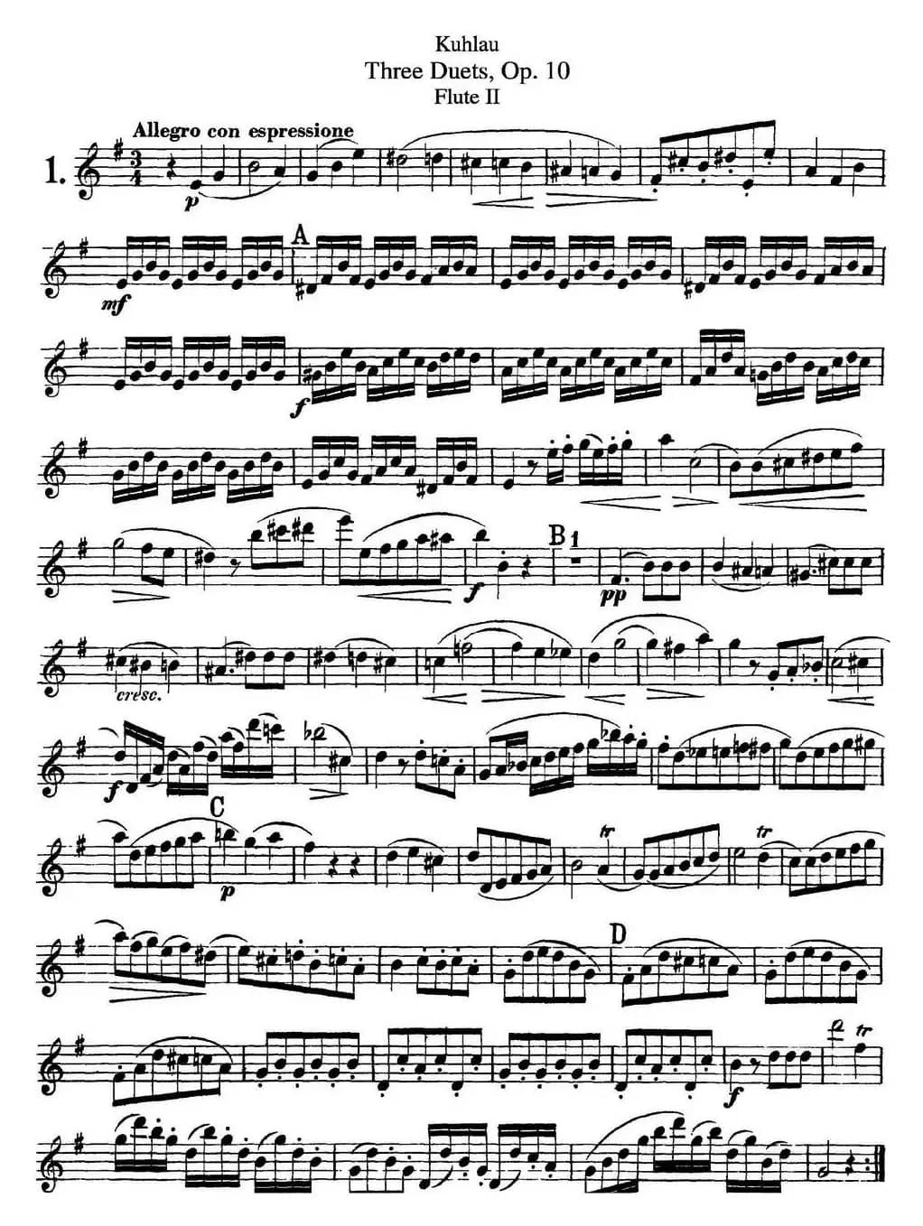 库劳长笛二重奏练习曲Op.10——Flute 2（No.1）