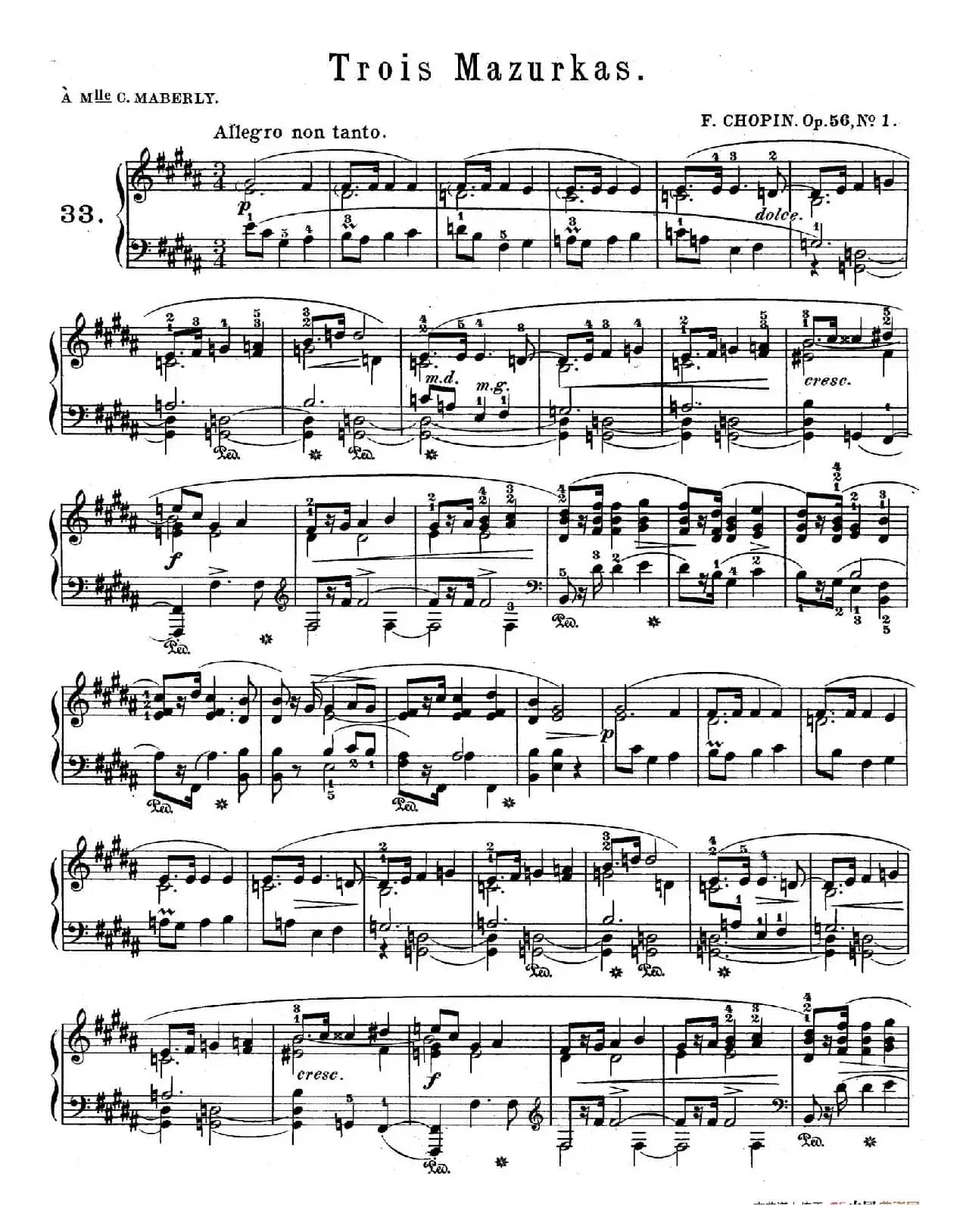 Trois Mazurkas Op.56（3首玛祖卡舞曲·1）