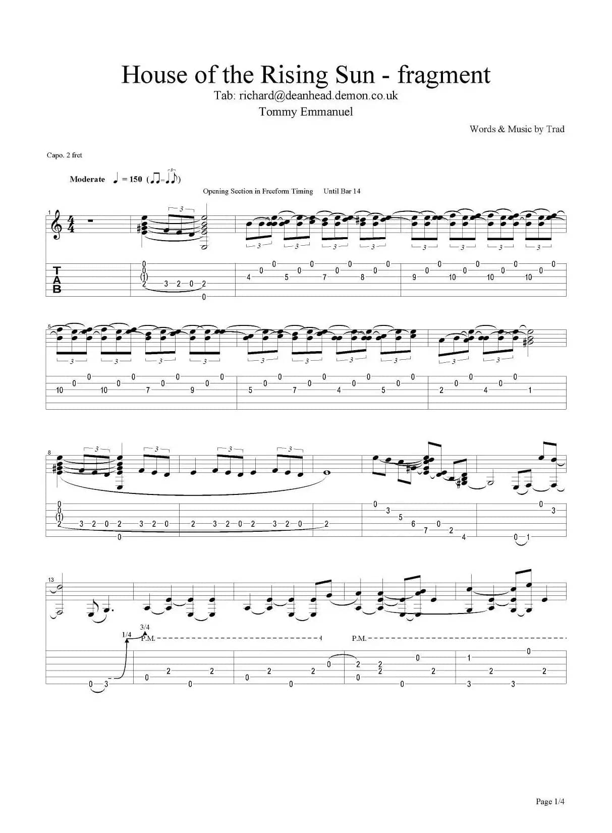 tommy emmanuel：house of the rising sun fragment（指弹吉他）