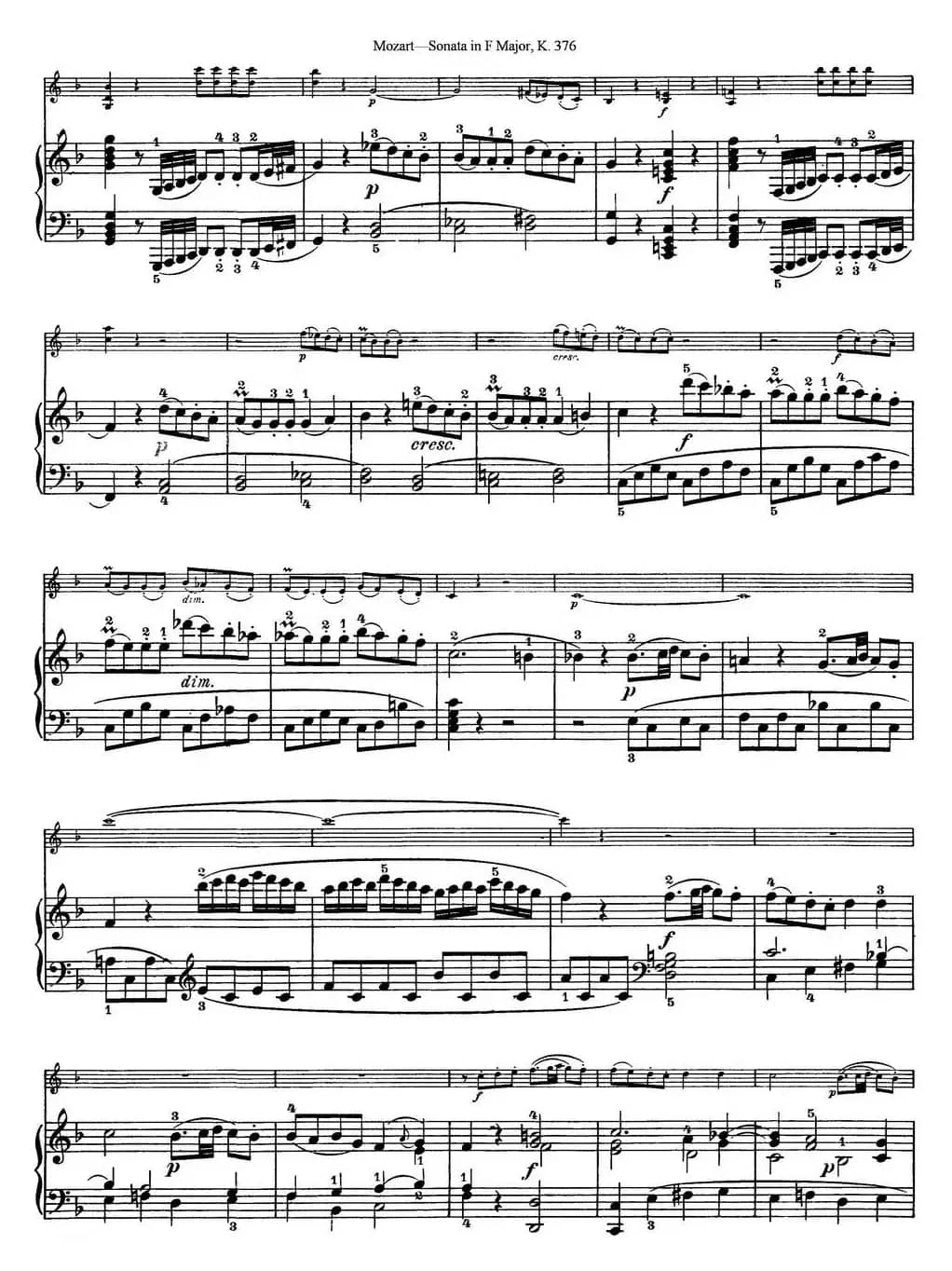 Violin Sonata in F Major K.376（小提琴+钢琴伴奏）
