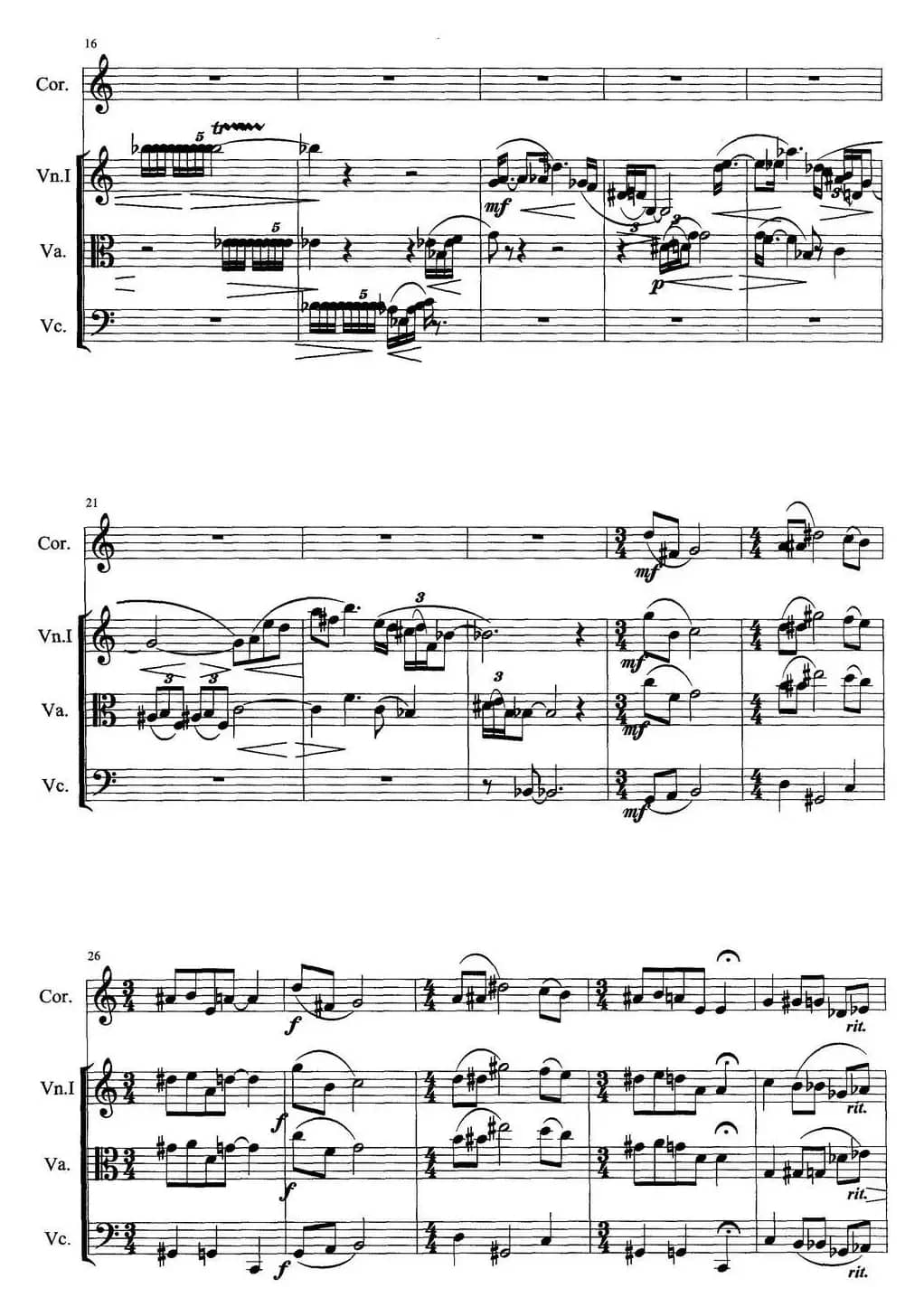 圆号与三件弦乐