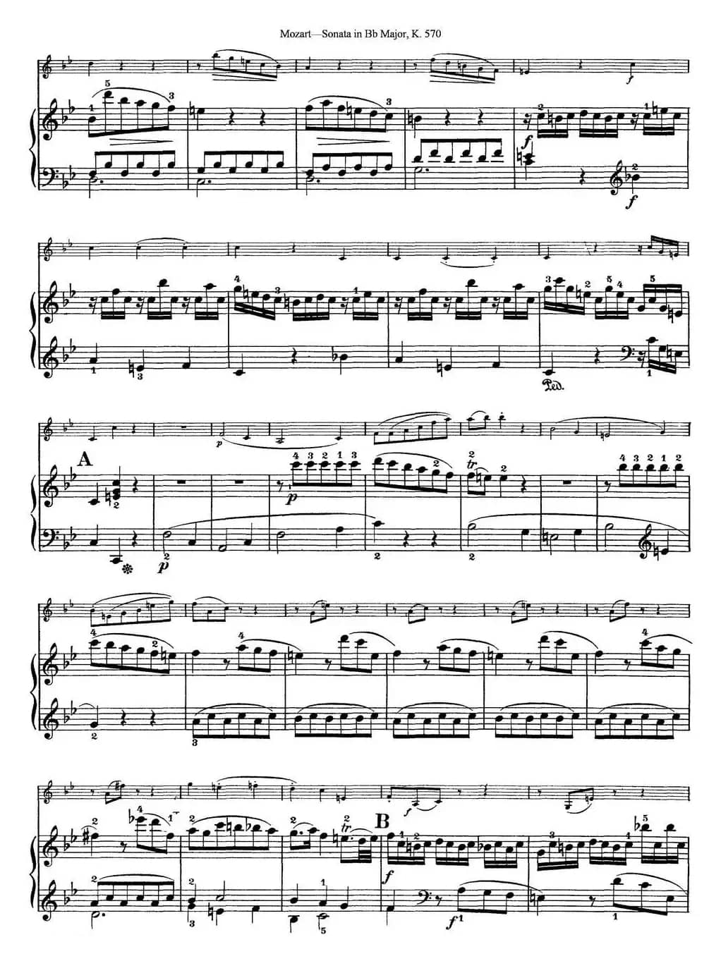 Violin Sonata in Bb Major K.570（小提琴+钢琴伴奏）