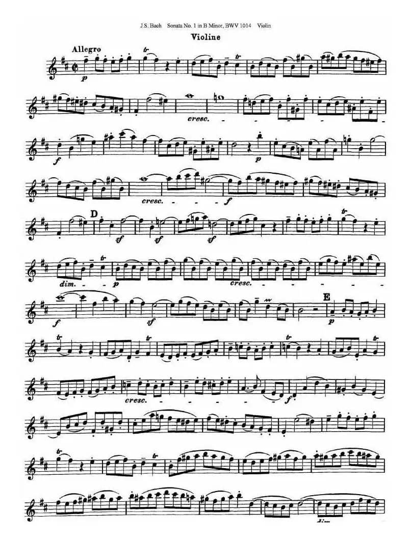 巴赫小提琴奏鸣曲No.1b小调（BWV 1014 [小提琴谱]）