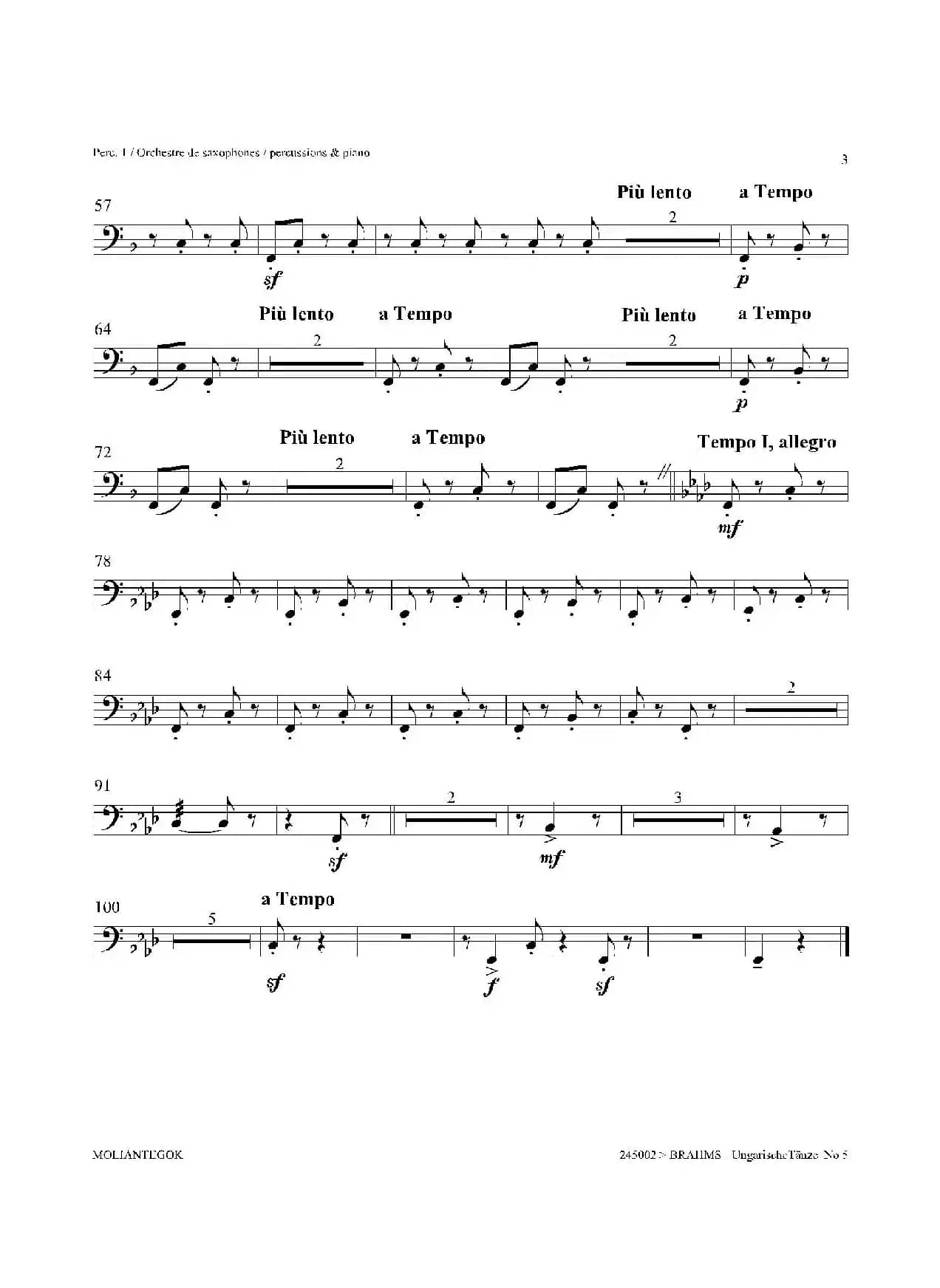 Ungarische Tnze No 5（十五重奏Perc.1-2-3-4-5​分谱）