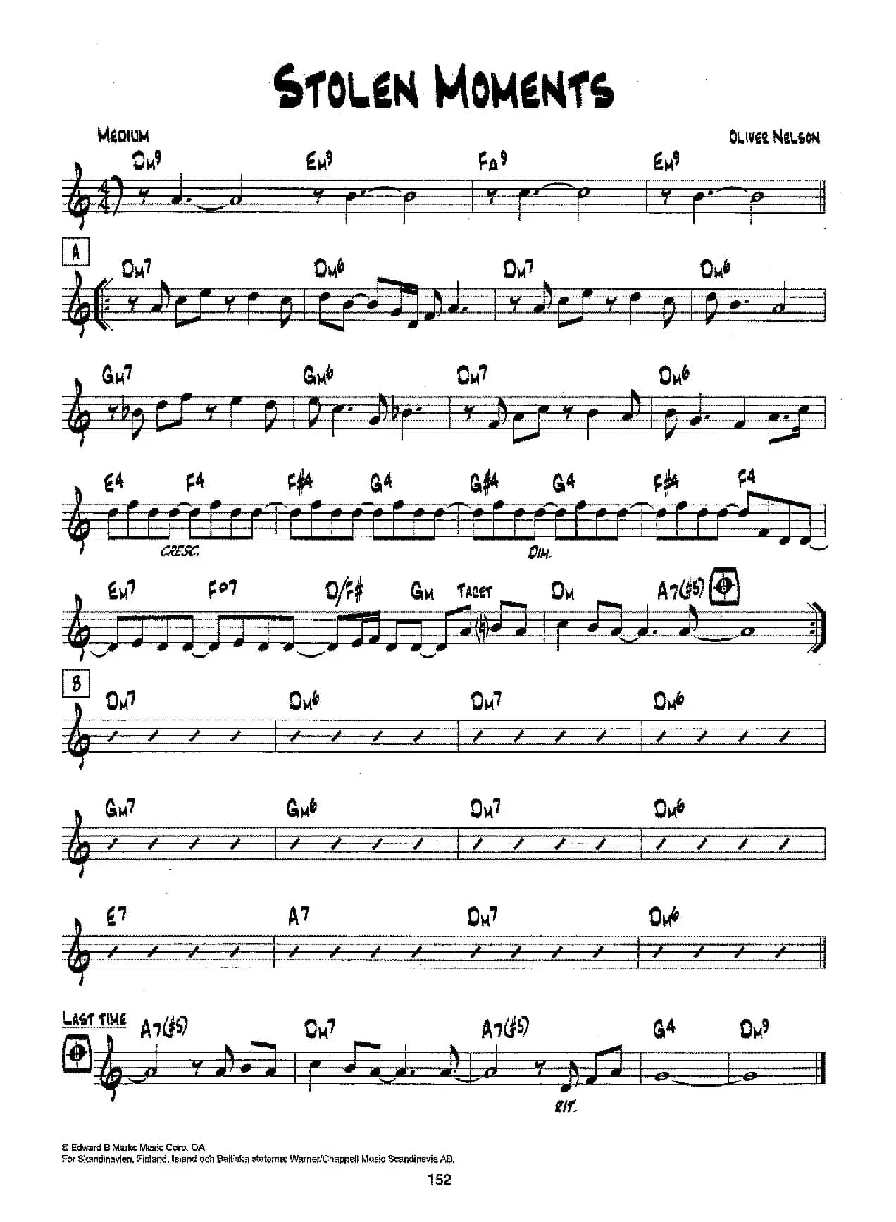 降B爵士乐谱：STOLEN MOMENTS