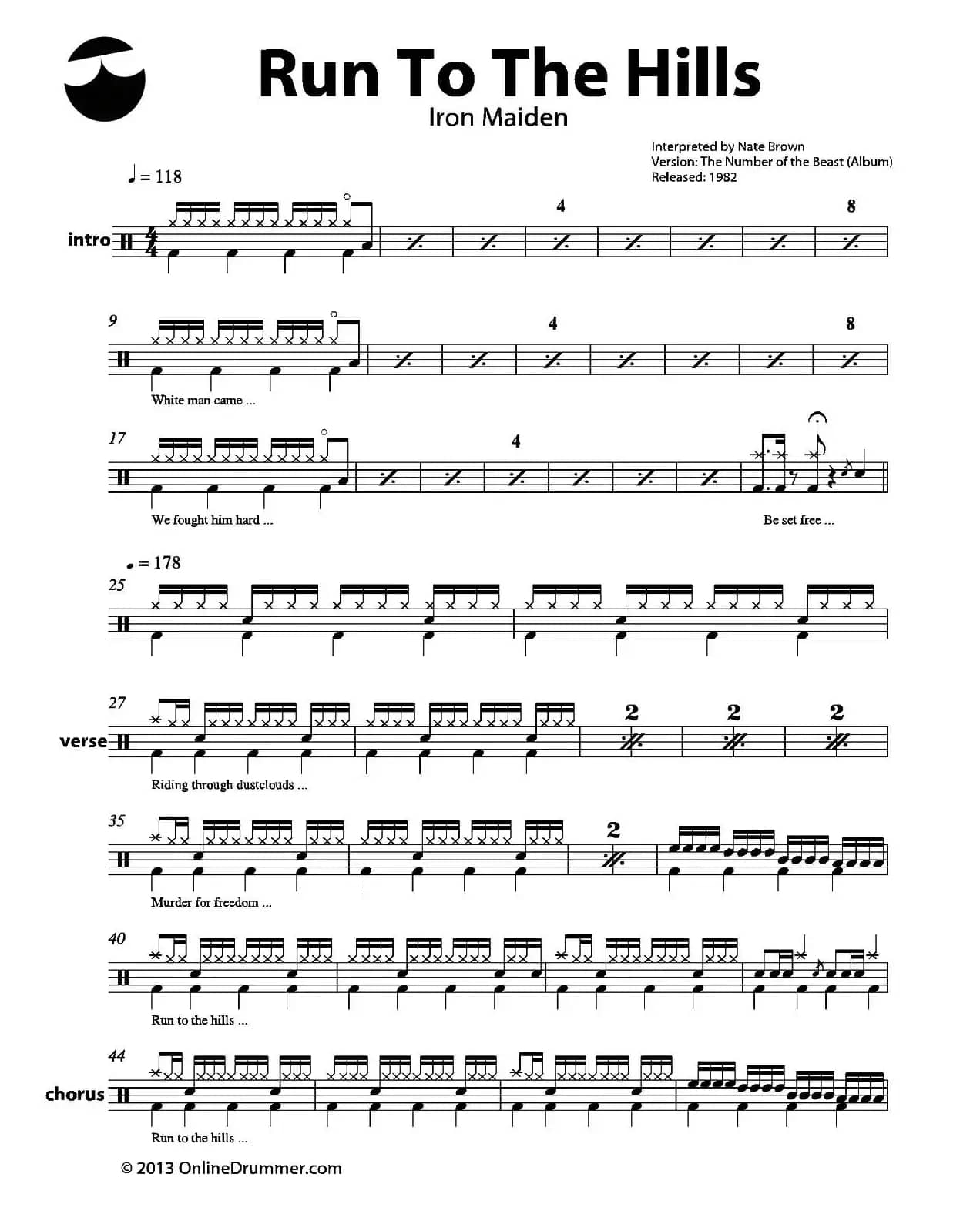 Run To The Hills（鼓谱）