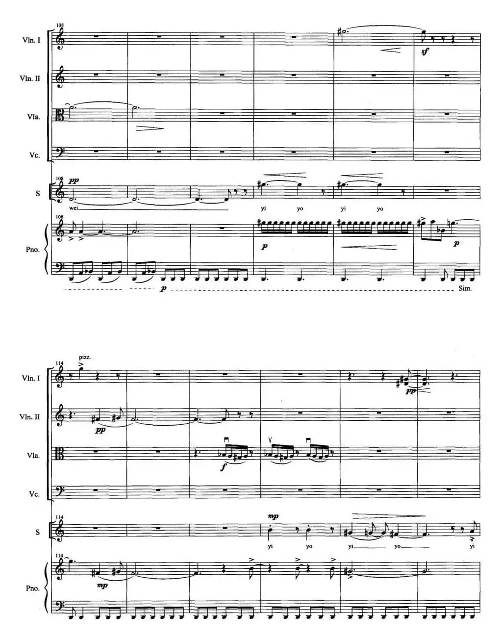 月夕（弦乐四重奏+声乐+钢琴）