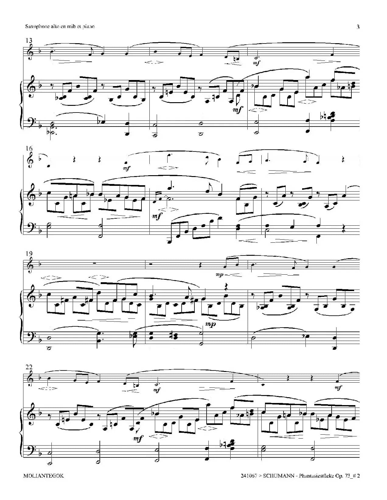 舒曼幻想曲三首 Op73（Ⅱ）（中音萨克斯+钢琴伴奏）