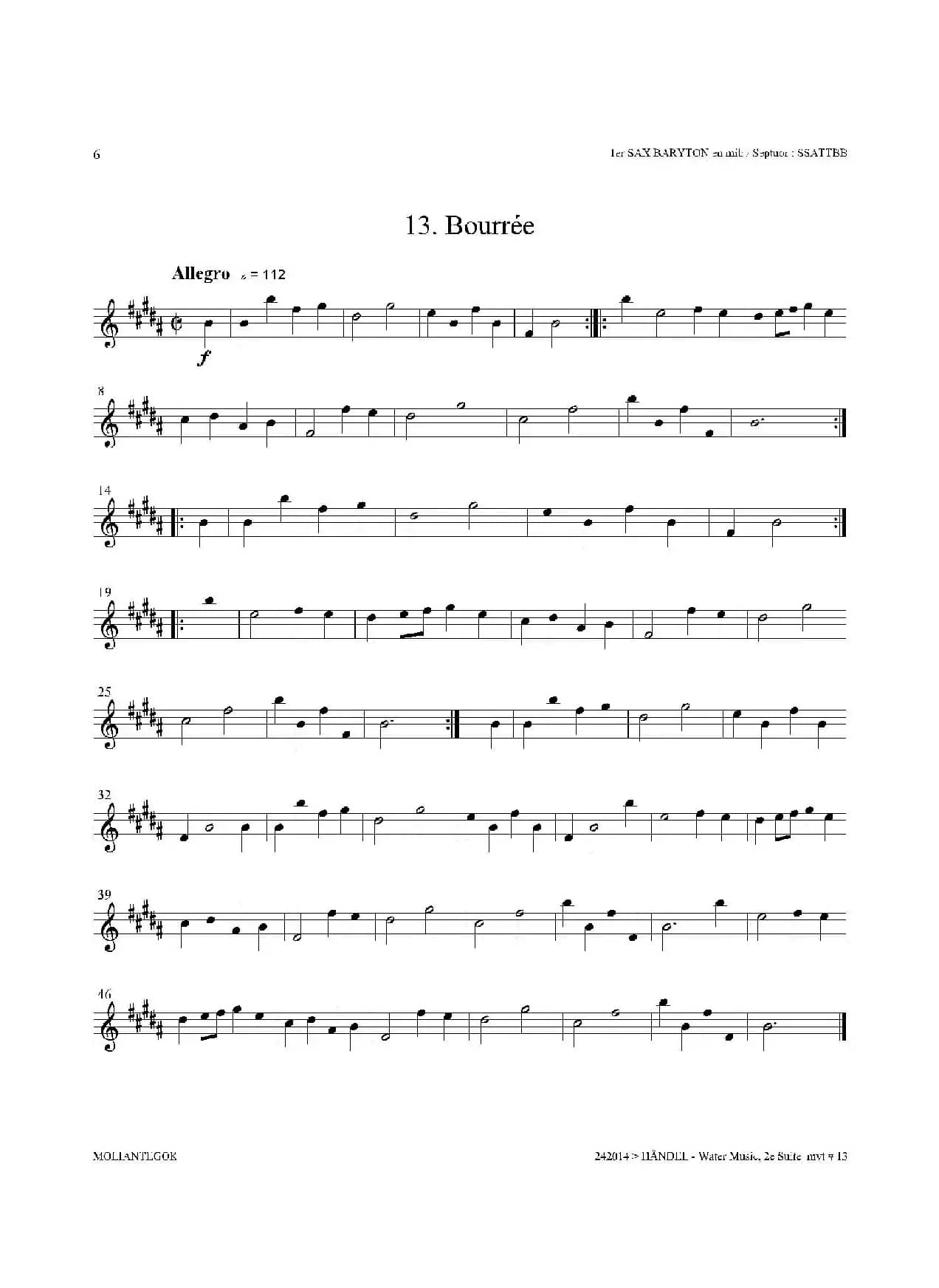 Water Music（HWV.349 No.2）（第一上低音萨克斯）