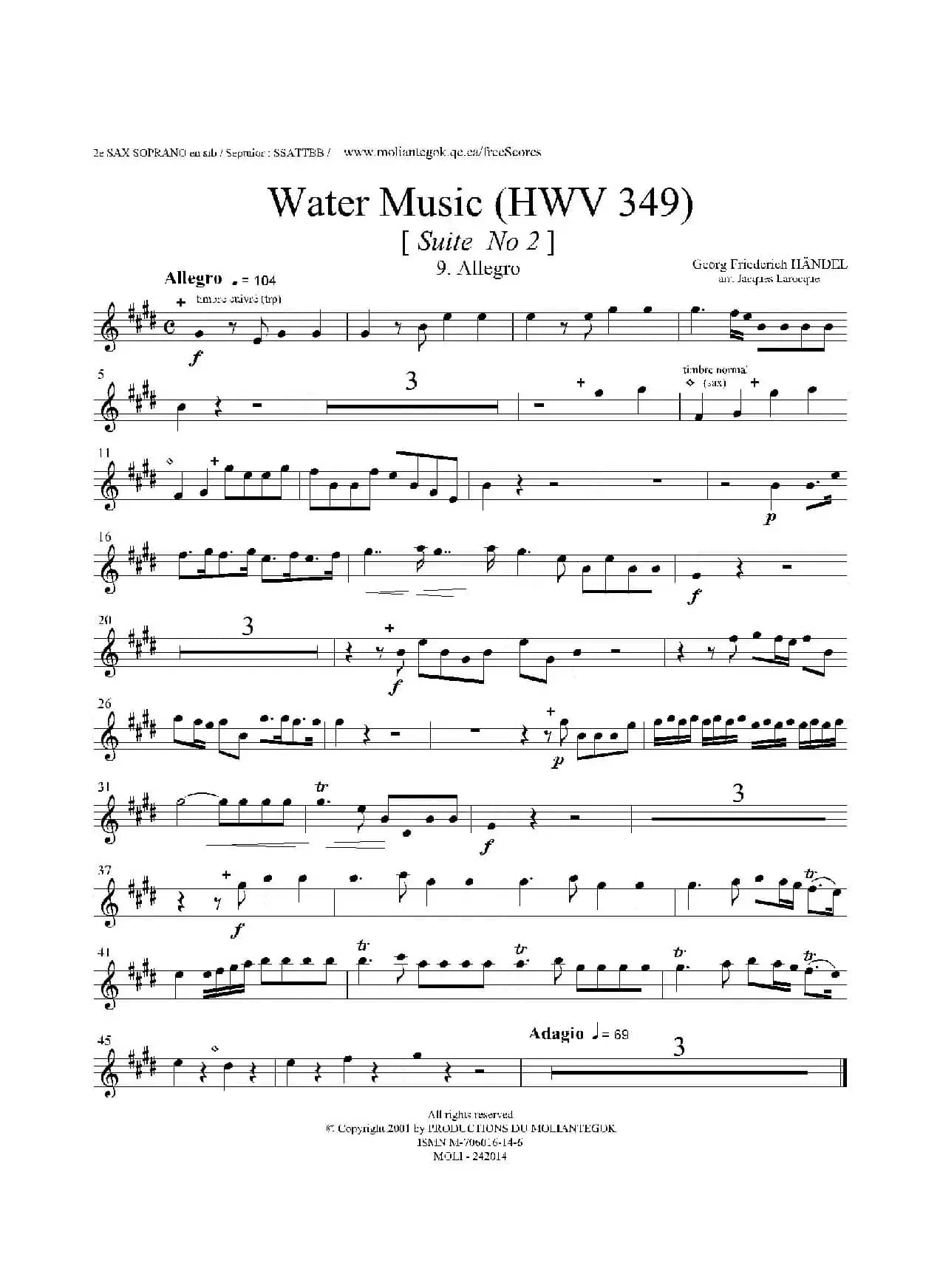 Water Music（HWV.349 No.2）（第二高音萨克斯）