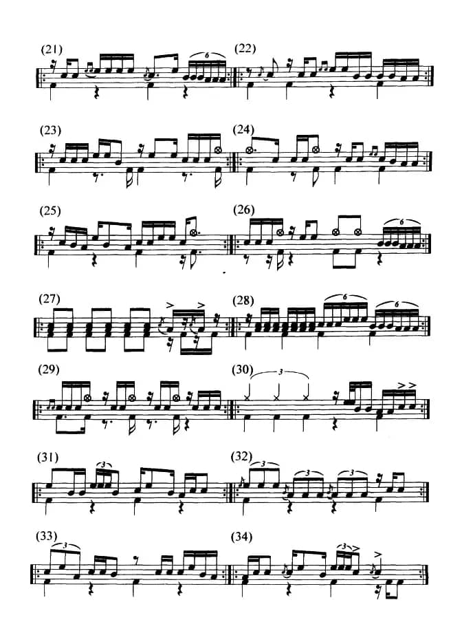 50条架子鼓“加花”插入的实用技巧练习