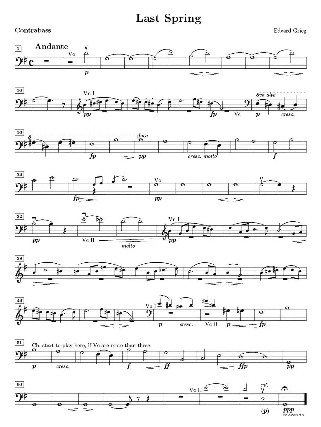 Last spring（逝去的春天、低音大提琴分谱）