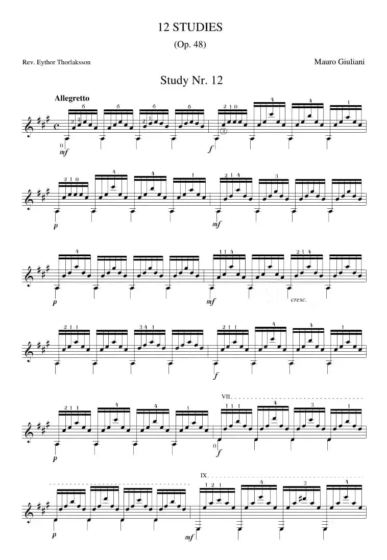 Mauro Giuliani《12 Studies,Op.48》（STUDY 12）