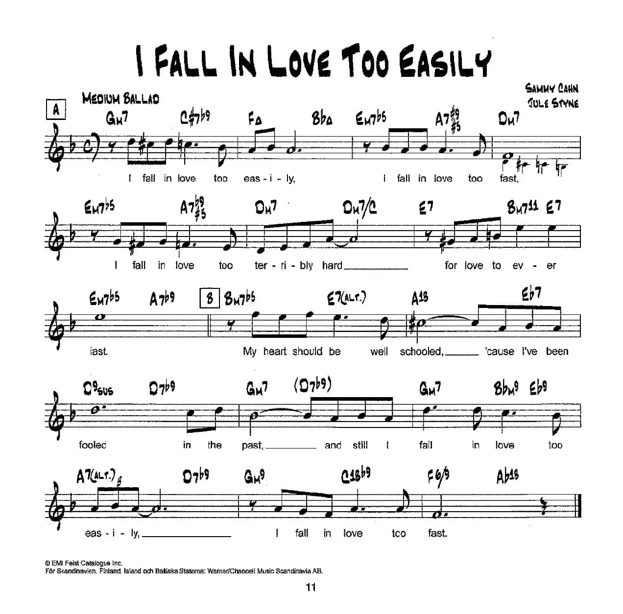 降B爵士乐谱：I FALL IN LOVE TOO EASILY