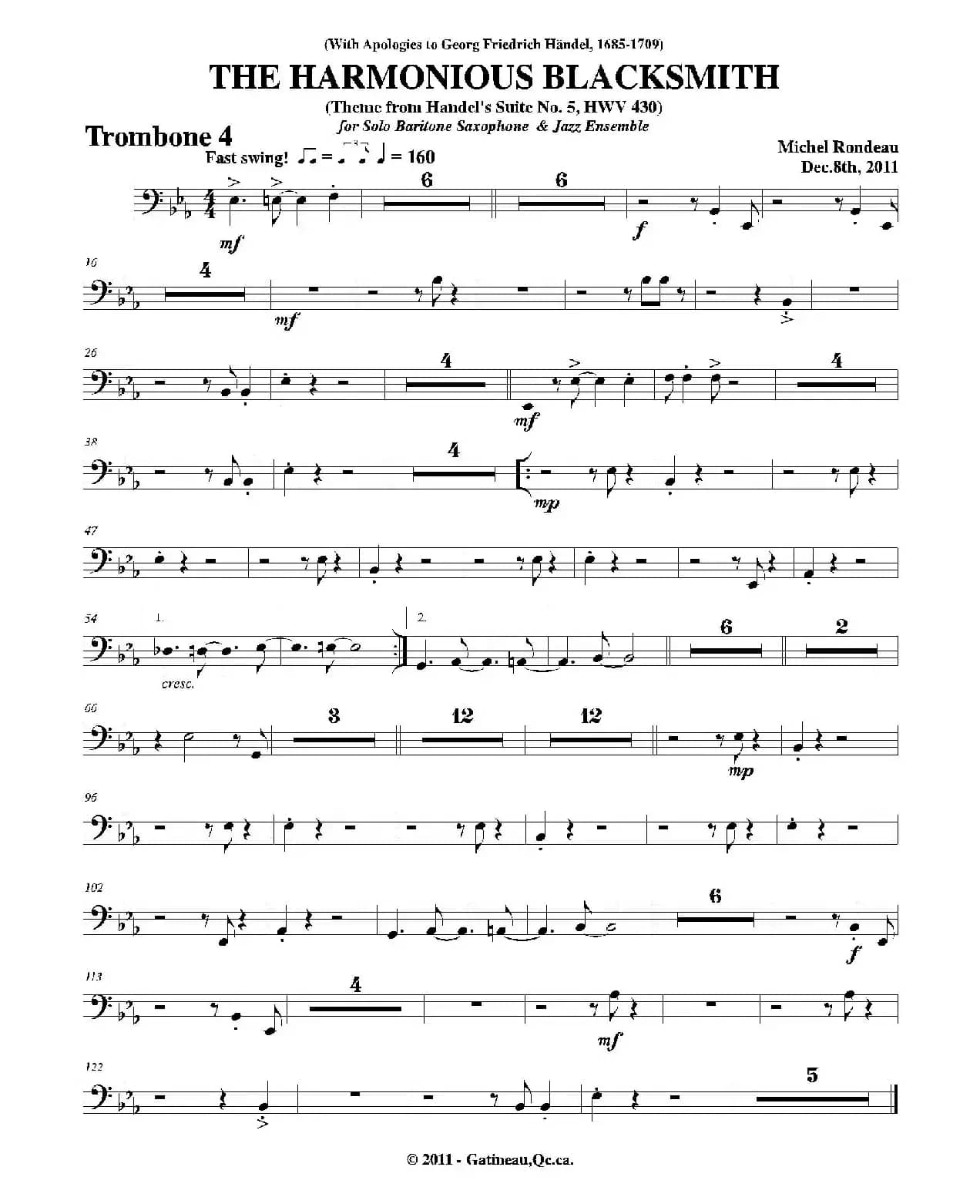 THE HARMONIOUS BLACKSMITH（第四长号分谱）