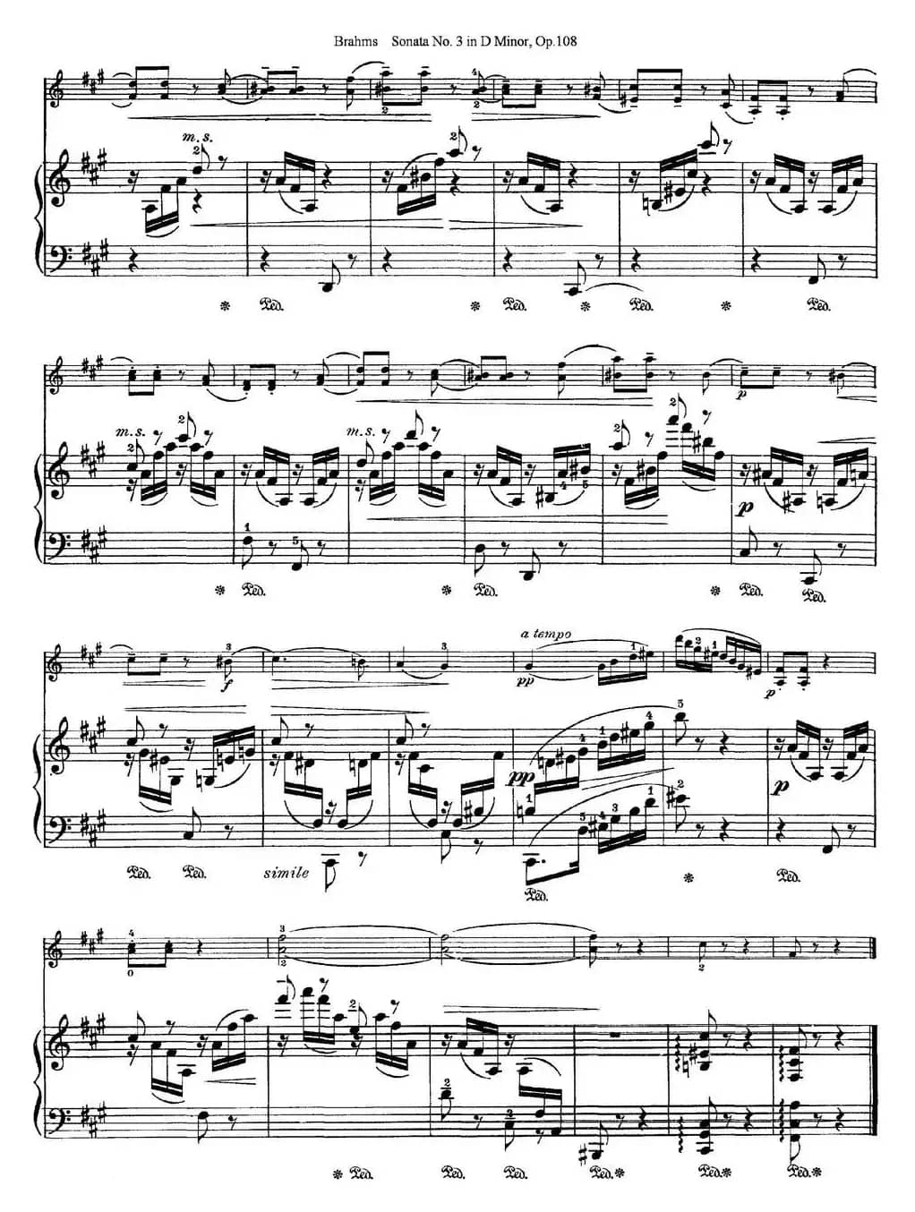 Violin Sonata No.3 in D Minor Op.108（小提琴+钢琴伴奏）