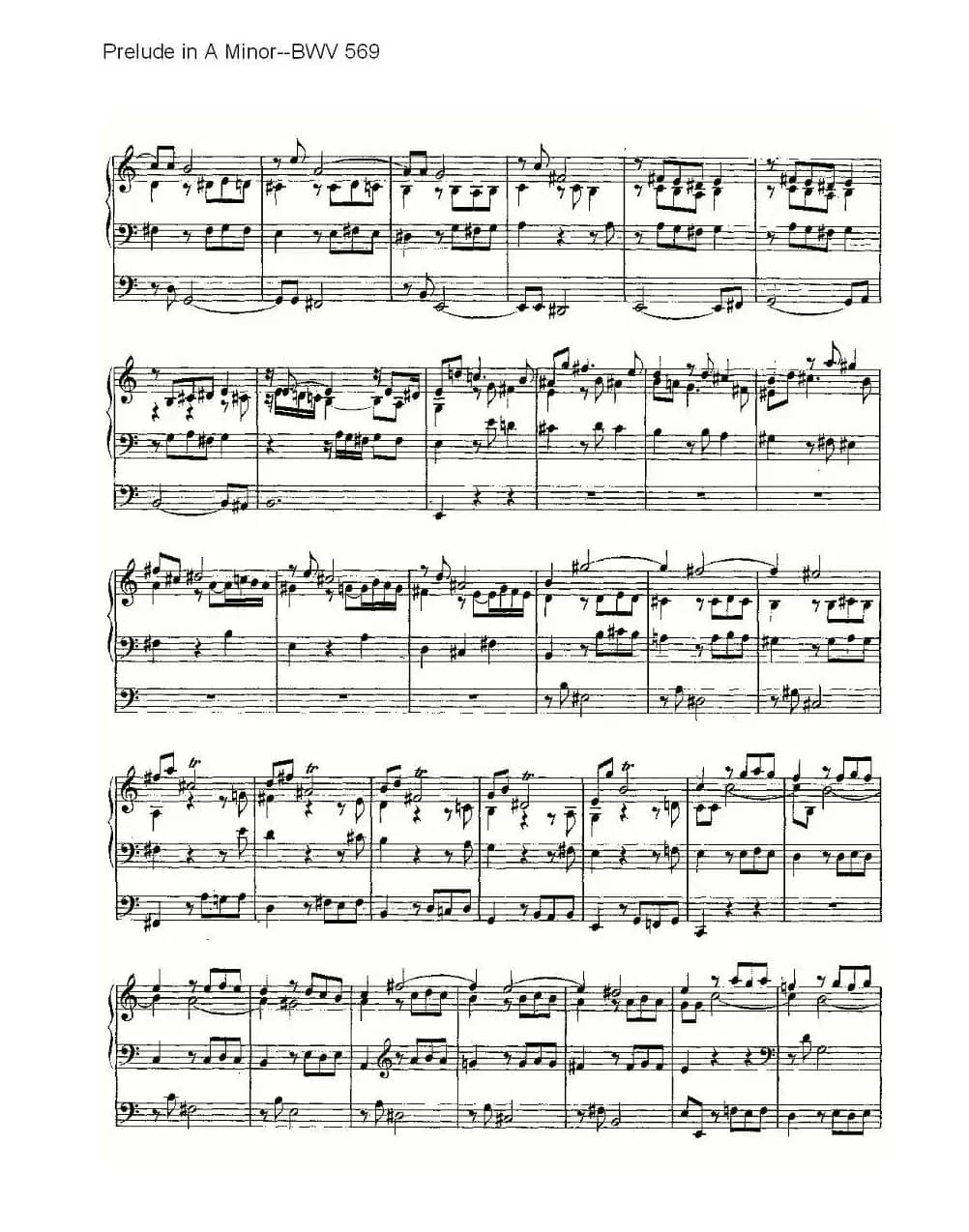 Prelude in A Minor--BWV 569 （管风琴谱）