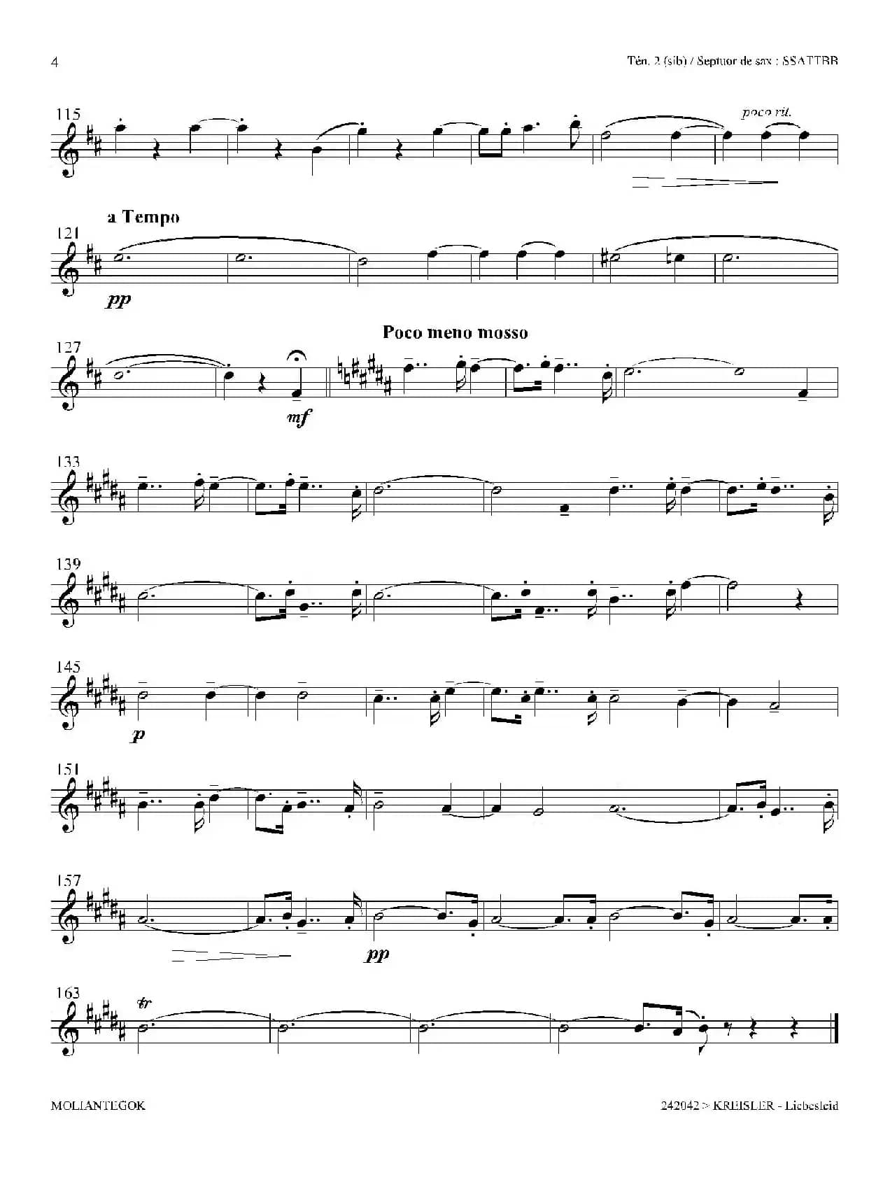 Liebesleid（四重奏、第1、2次中音萨克斯分谱）