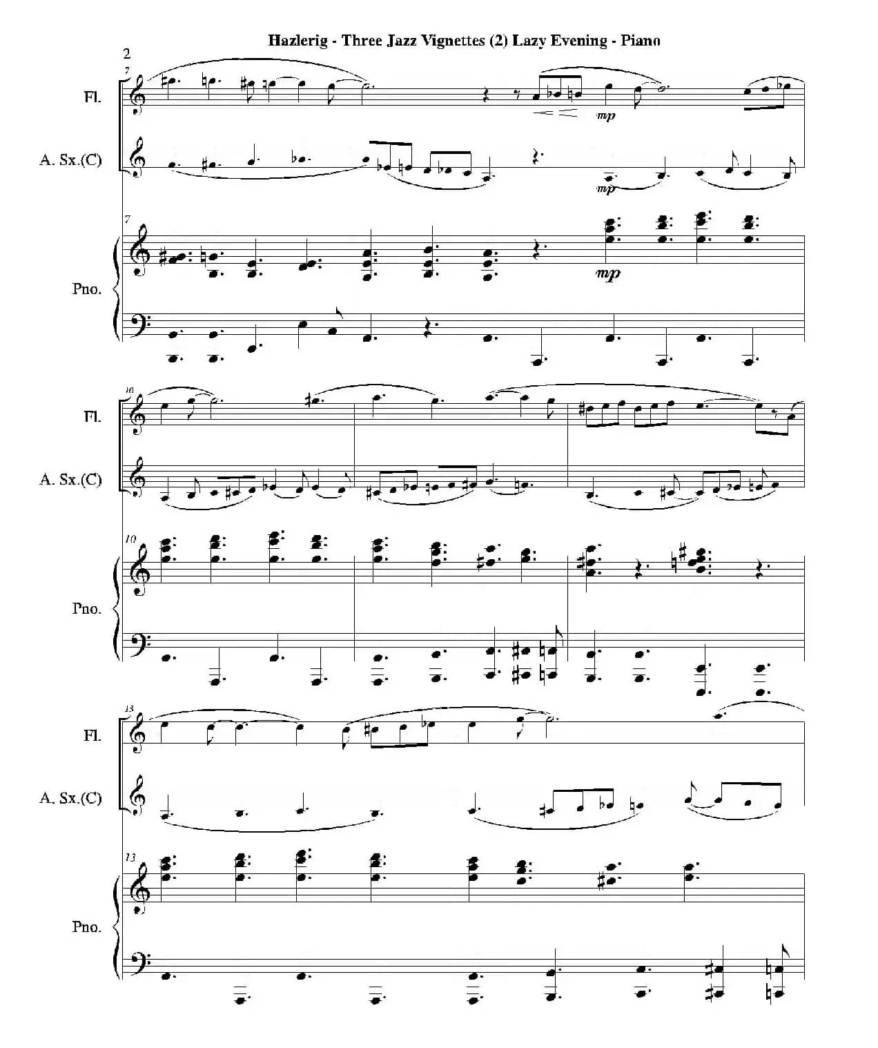 Three jazz vignettes（第二乐章）（三重奏钢琴分谱）