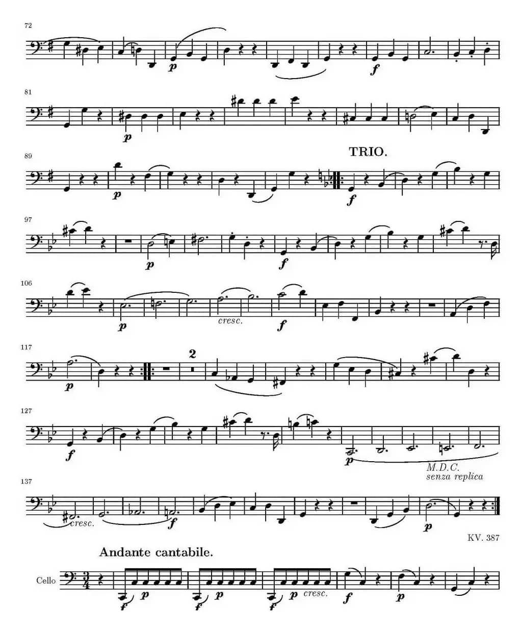 String Quartet KV.387（弦乐四重奏大提琴分谱）