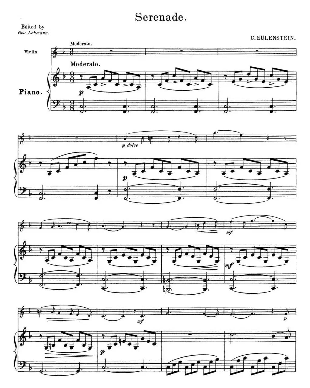 25首小提琴曲合集：Serenade.（小提琴+钢琴伴奏）