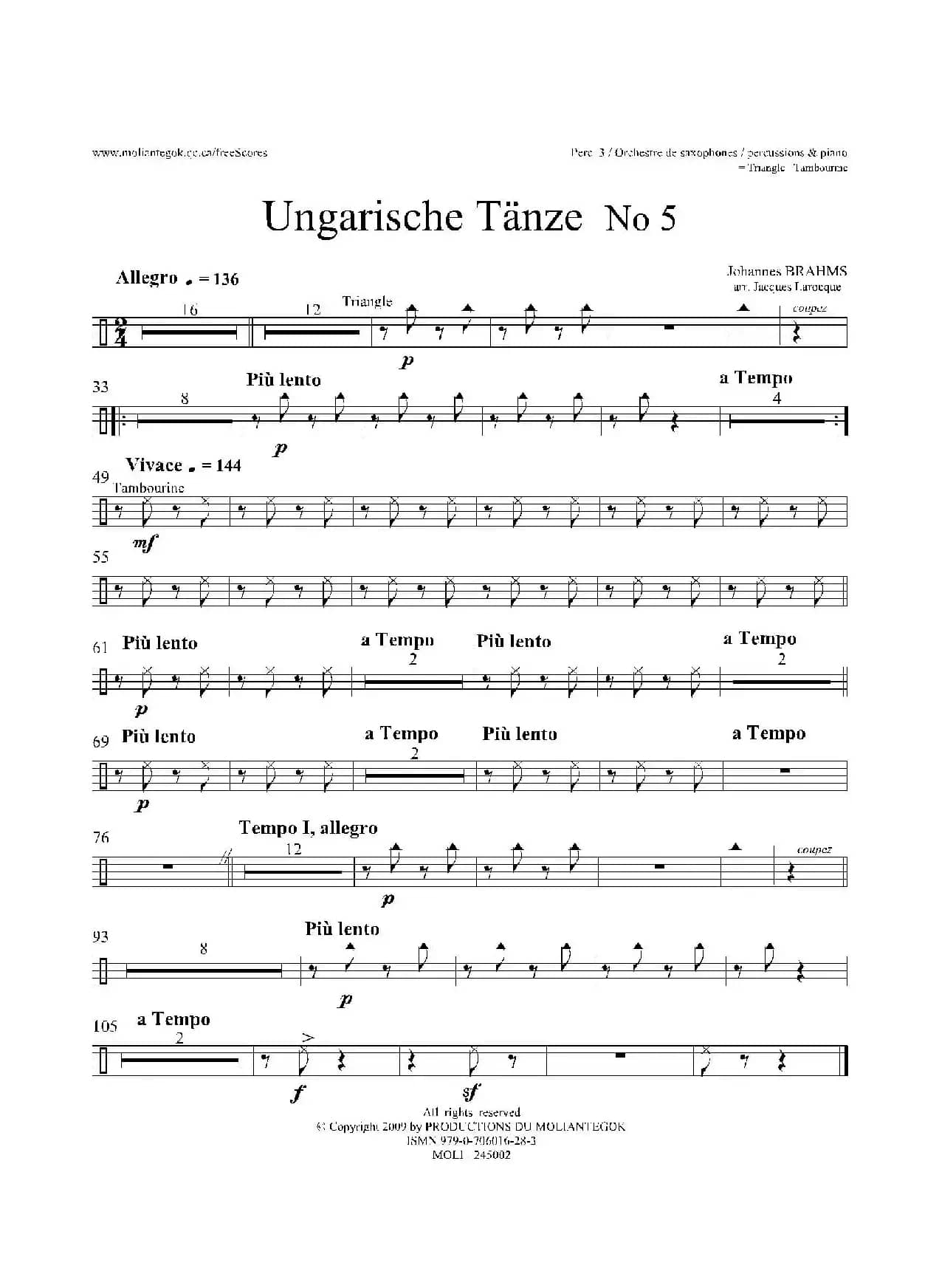 Ungarische Tnze No 5（十五重奏Perc.1-2-3-4-5​分谱）