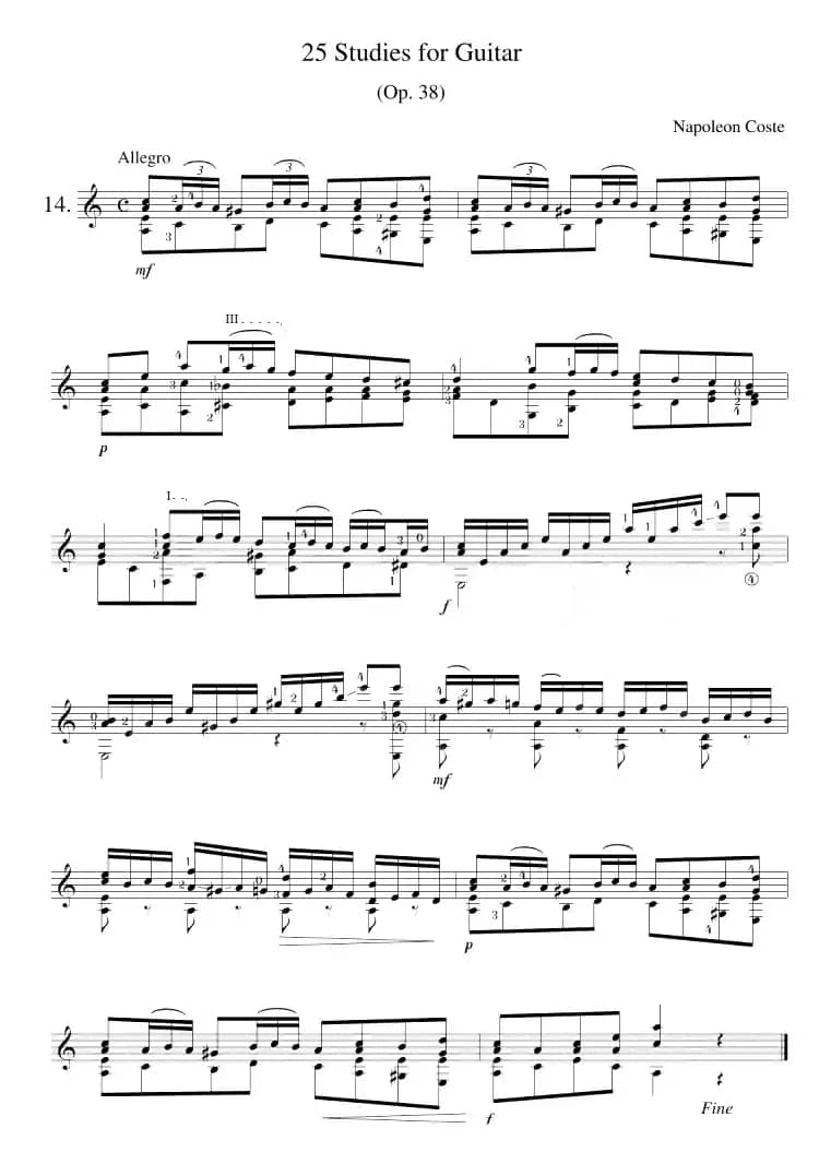 Napoleon Coste《25 Studies,Op.38》（STUDY 14）